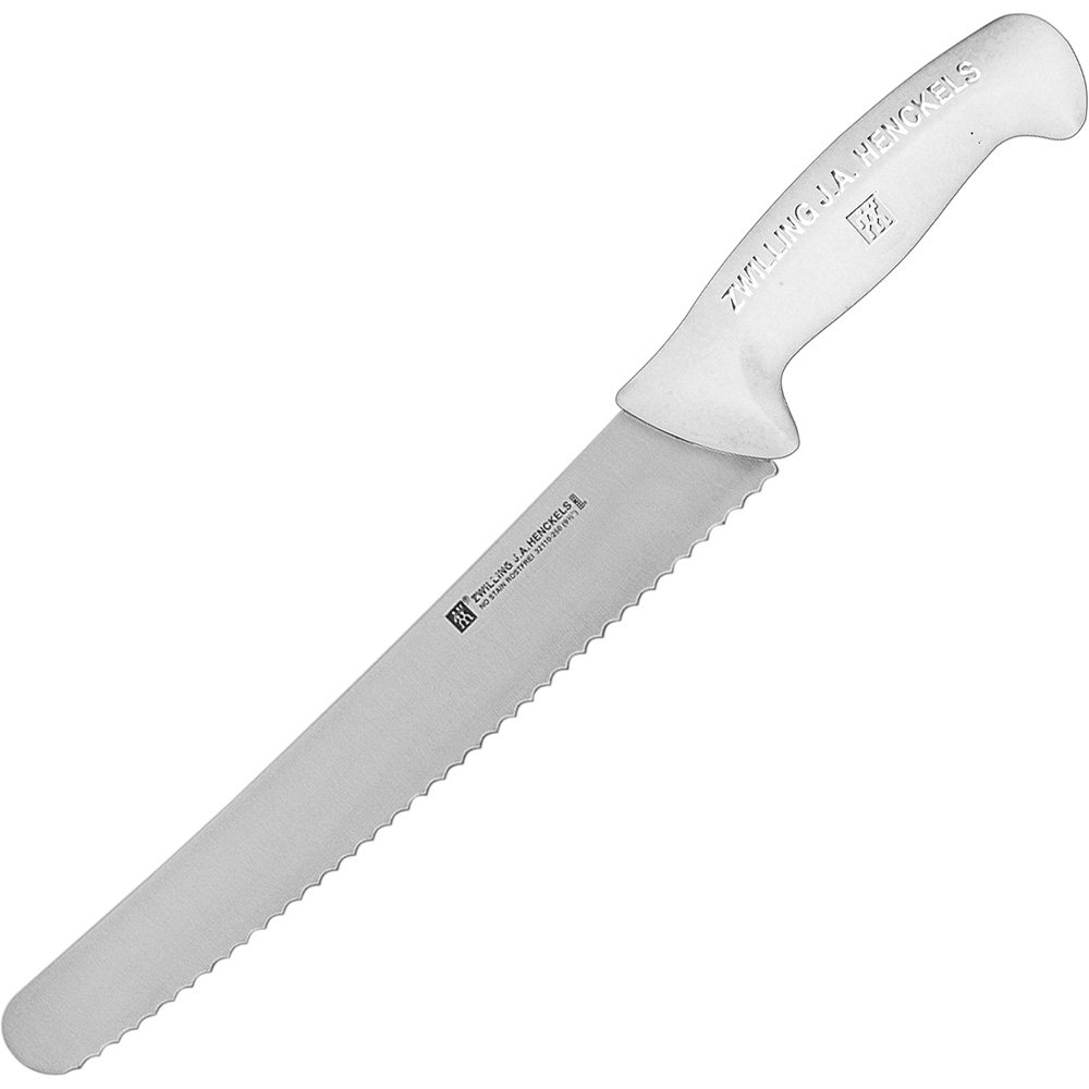 9-1/2 Inch White Handle Bread Knife - Professional Kitchen Knife for Slicing Bread, Cake & Pastries - Perfect for Bakeries, Restaurants & Home Baking