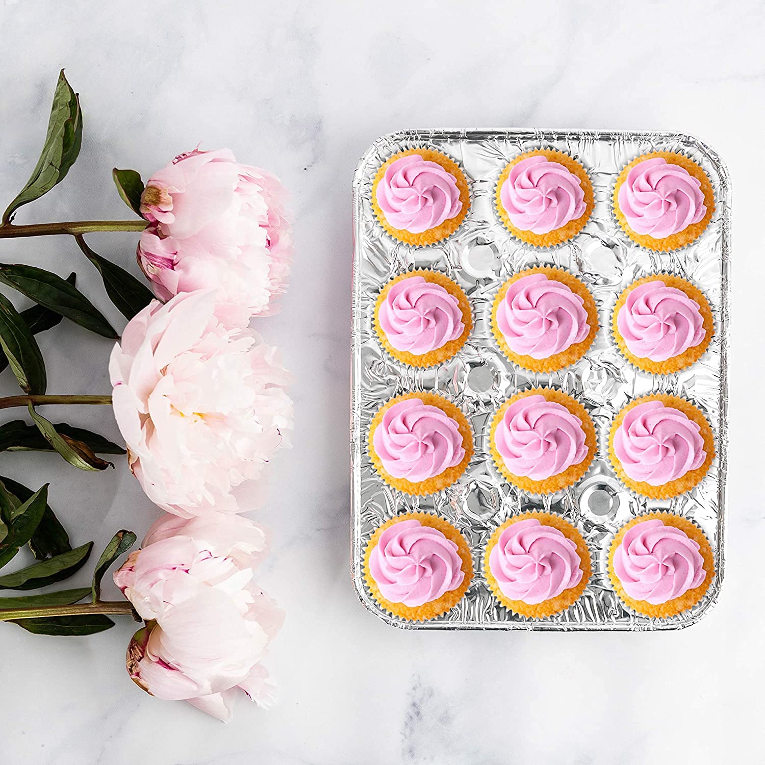 200-Pack Disposable Aluminum 12-Cavity Mini Muffin Foil Pans - Perfect for Baking Cupcakes, Muffins & Desserts at Home, Parties & Catering Events