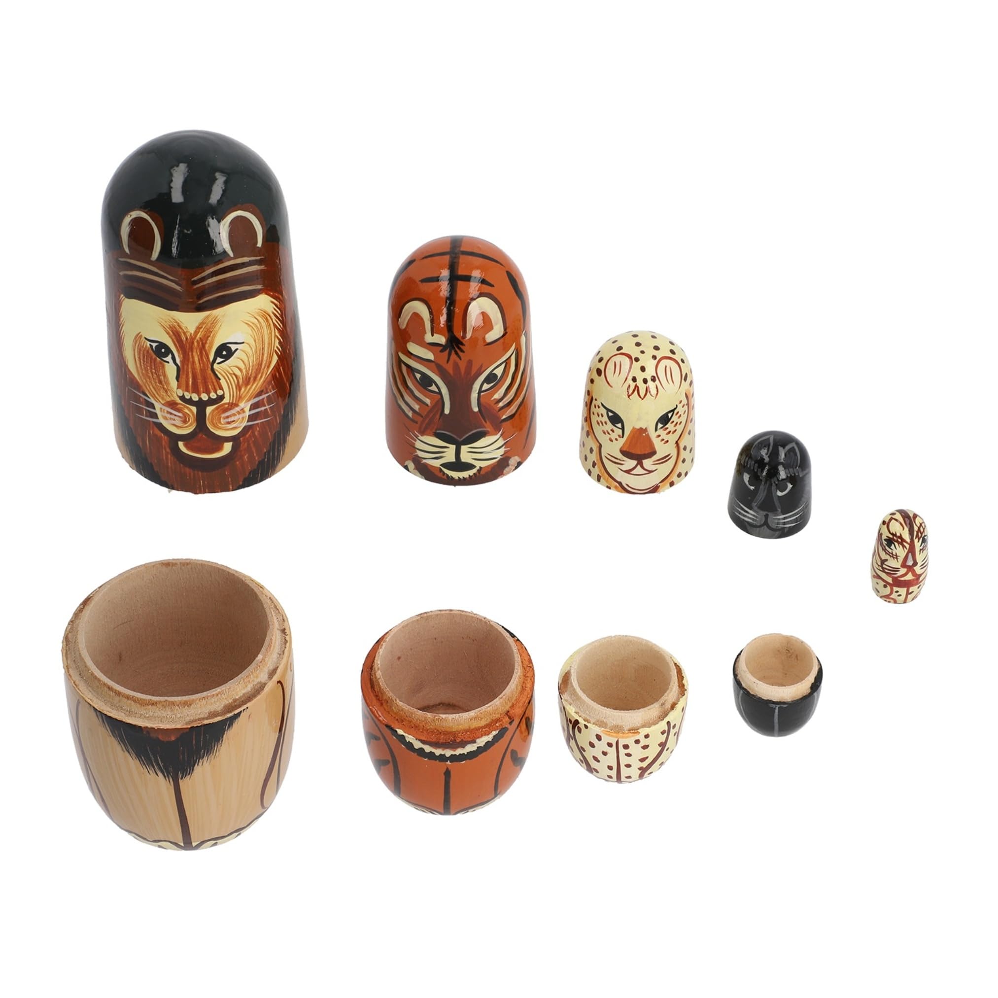 Hand-Painted Wooden Lion Nesting Dolls Set of 5 - Eco-Friendly Kids Toys, Unique Handmade Russian Stacking Dolls for Children's Birthday Gifts & Home Decor | Perfect for Playtime, Nursery Decor, and Cultural Education