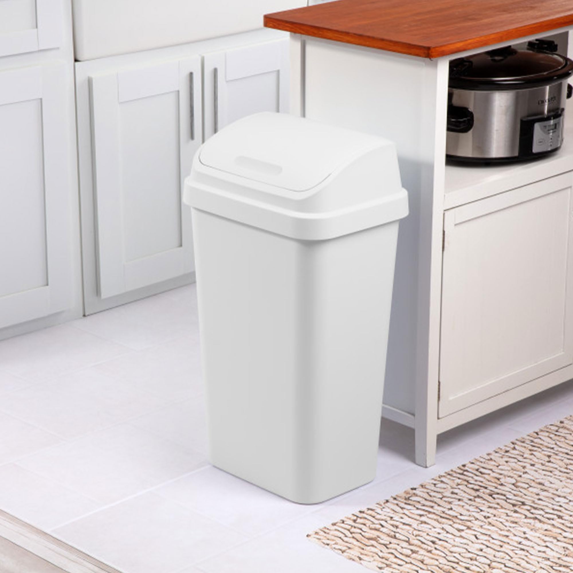 Sterilite 12 Pack 13 Gallon White Kitchen Trash Cans with Swing Lid - Durable Plastic Garbage Bins for Home, Office, Restaurant & Commercial Use