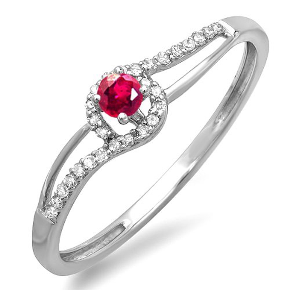 18K Solid White Gold Round Cut Ruby & White Diamond Women's Engagement Ring – Bridal Promise Ring for Her | Perfect for Proposals, Anniversaries & Special Occasions