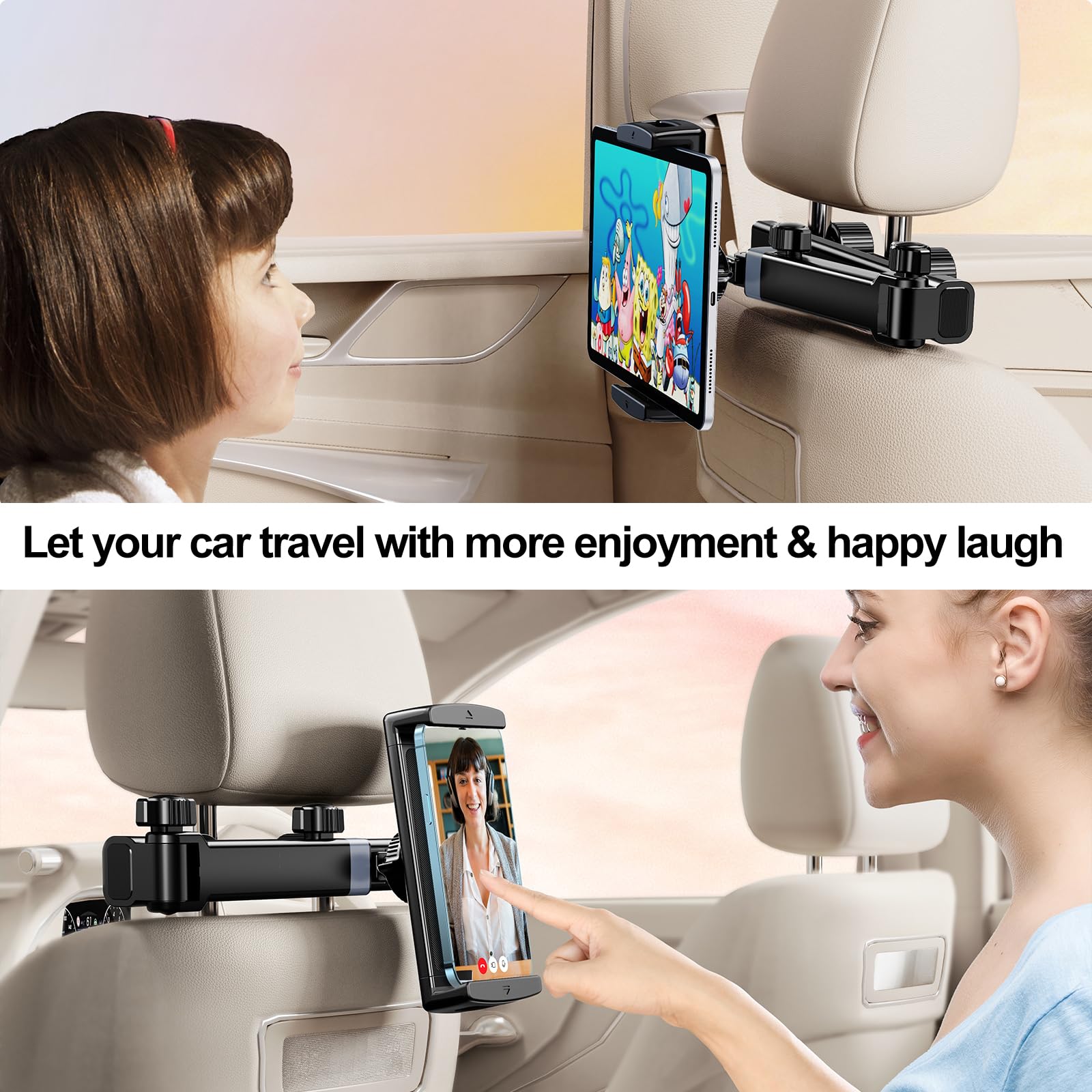 Car Tablet Holder - Aluminum Biaxial Extension Arm iPad Mount for Back Seat | Compatible with iPad Mini/Pro 12.9/10th/9th Gen | Secure Kids Entertainment & Hands-Free Navigation