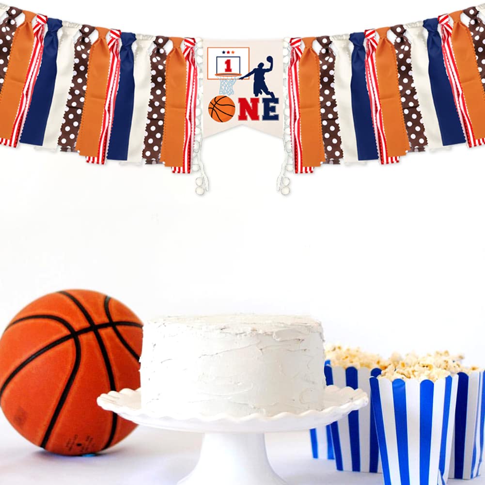 Basketball Theme High Chair Banner for 1st Birthday Party - Burlap Decorations & One Year Old Party Supplies | Perfect for Baby's First Birthday, Sports-Themed Celebrations & Photo Backdrops