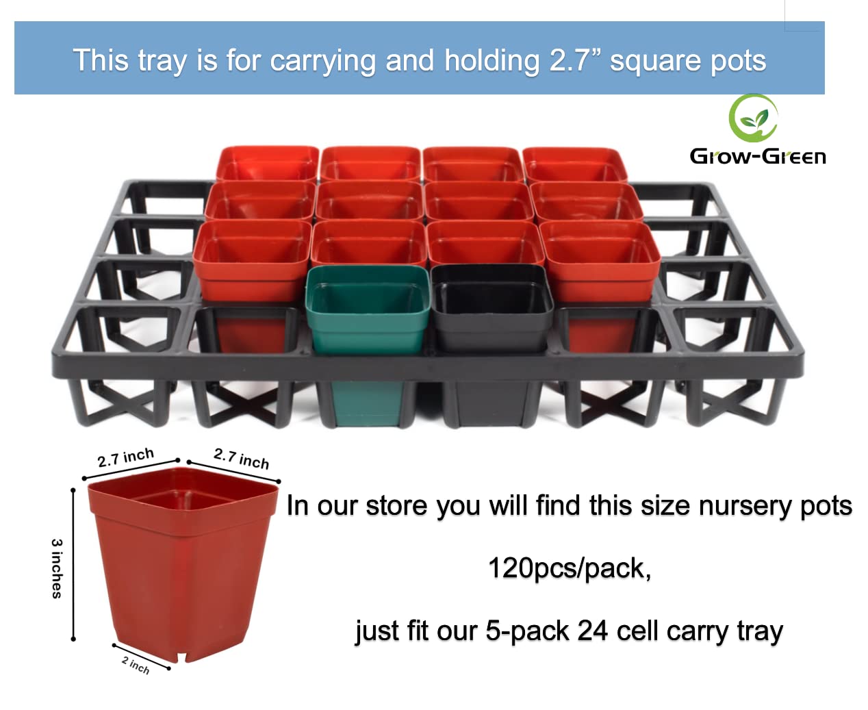 5 Pack Square Nursery Pot Trays - 24 Cells Each (120 Total) | Durable Plastic Plant Trays for Flower Pots | Seed Starting & Transplanting | Perfect for Indoor Gardening, Greenhouses & Plant Nurseries