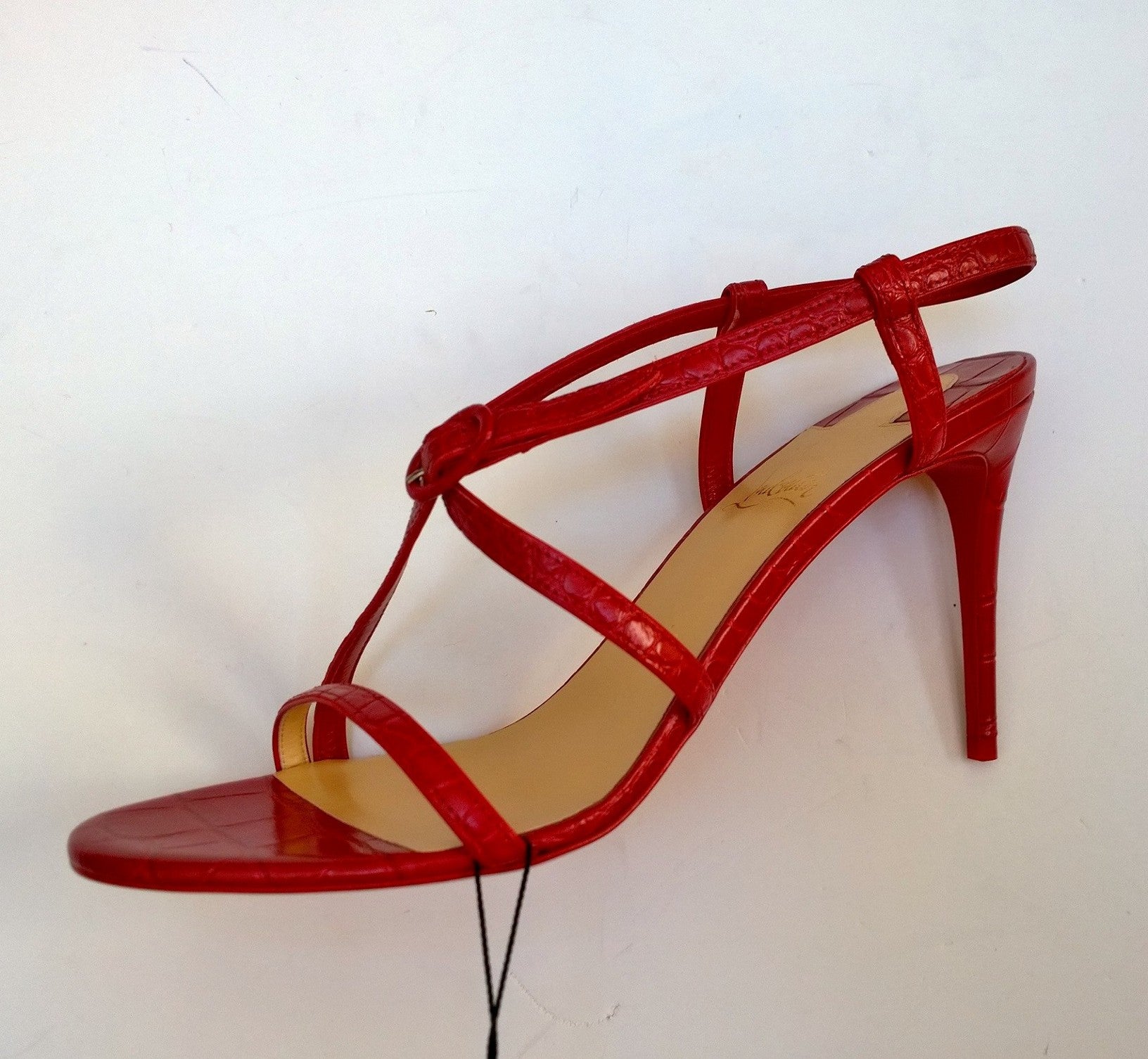 Christian Louboutin Selima 85mm Dark Red Embossed Crocodile Leather Sandals - Luxury High Heels for Women, Perfect for Evening Parties, Weddings & Special Occasions