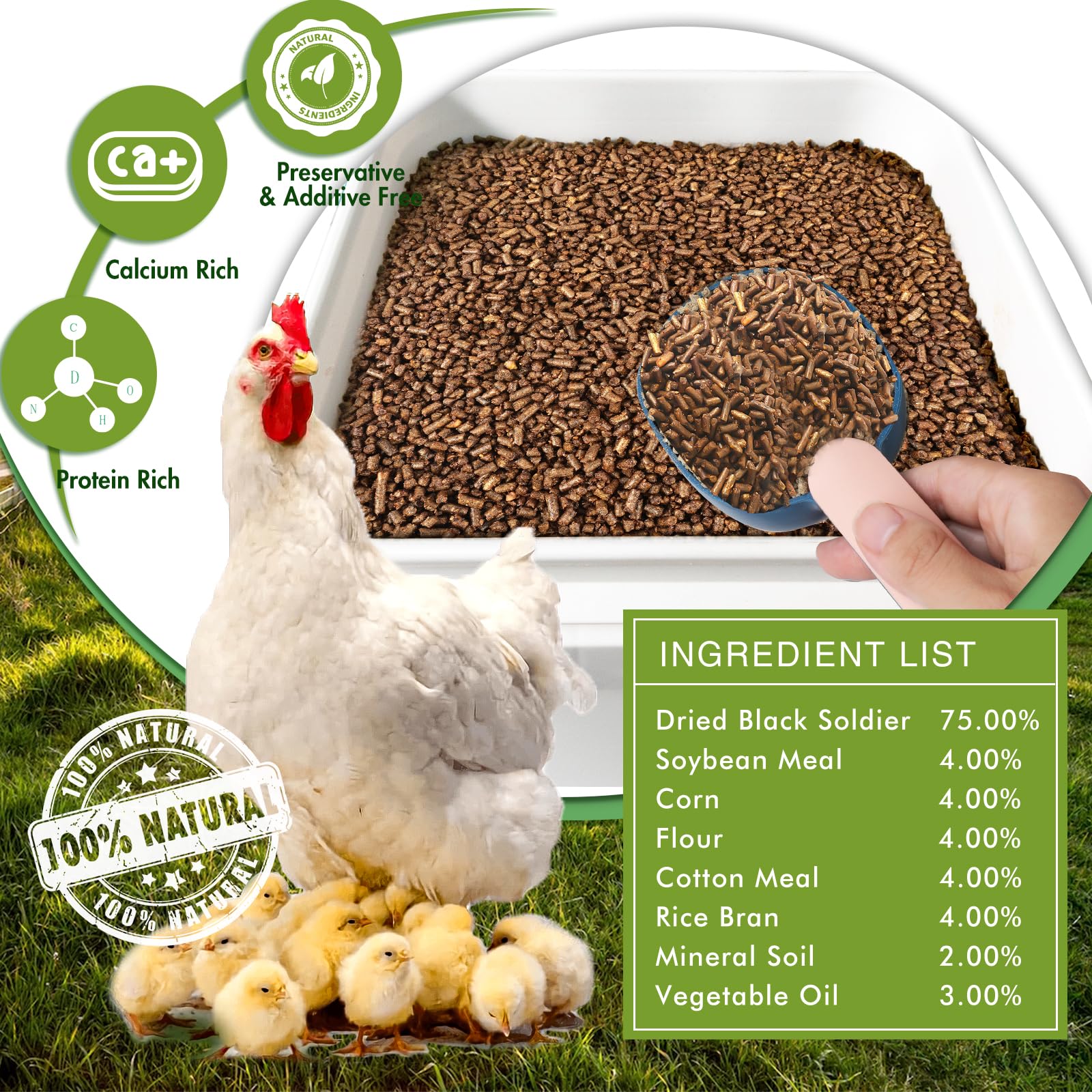 Organic Dried Black Soldier Fly Larvae Chicken Feed - 20lb High Protein & Calcium Chicken Food for Laying Hens | Better Nutrition Than Mealworms | Perfect for Backyard Chickens, Poultry Farms & Organic Egg Production