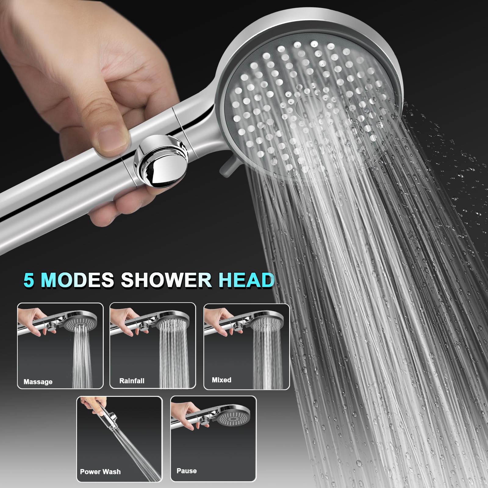 **High Pressure RV Shower Head with Hose - 5 Mode Handheld Showerhead for RV, Camper, Travel Trailer & Motorhome - Water Saving Shower Head with On/Off Switch & Holder - Perfect for Camping, Road Trips & Off-Grid Living**