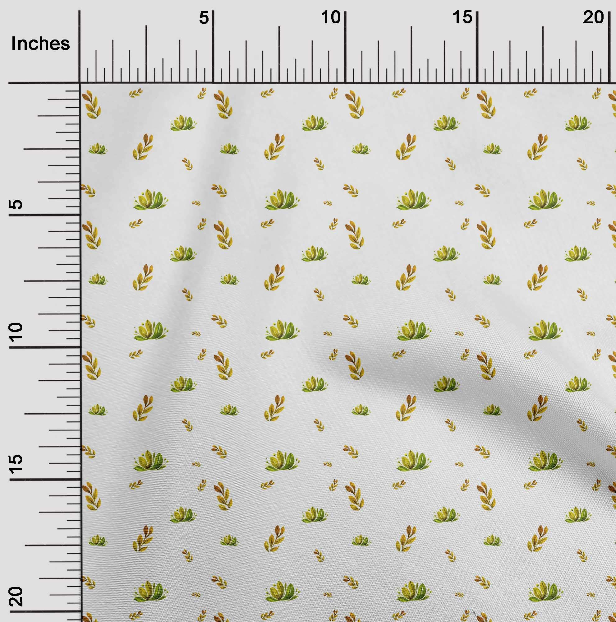 oneOone Cotton Poplin Yellow Fabric with Leaves Watercolor Print - 56