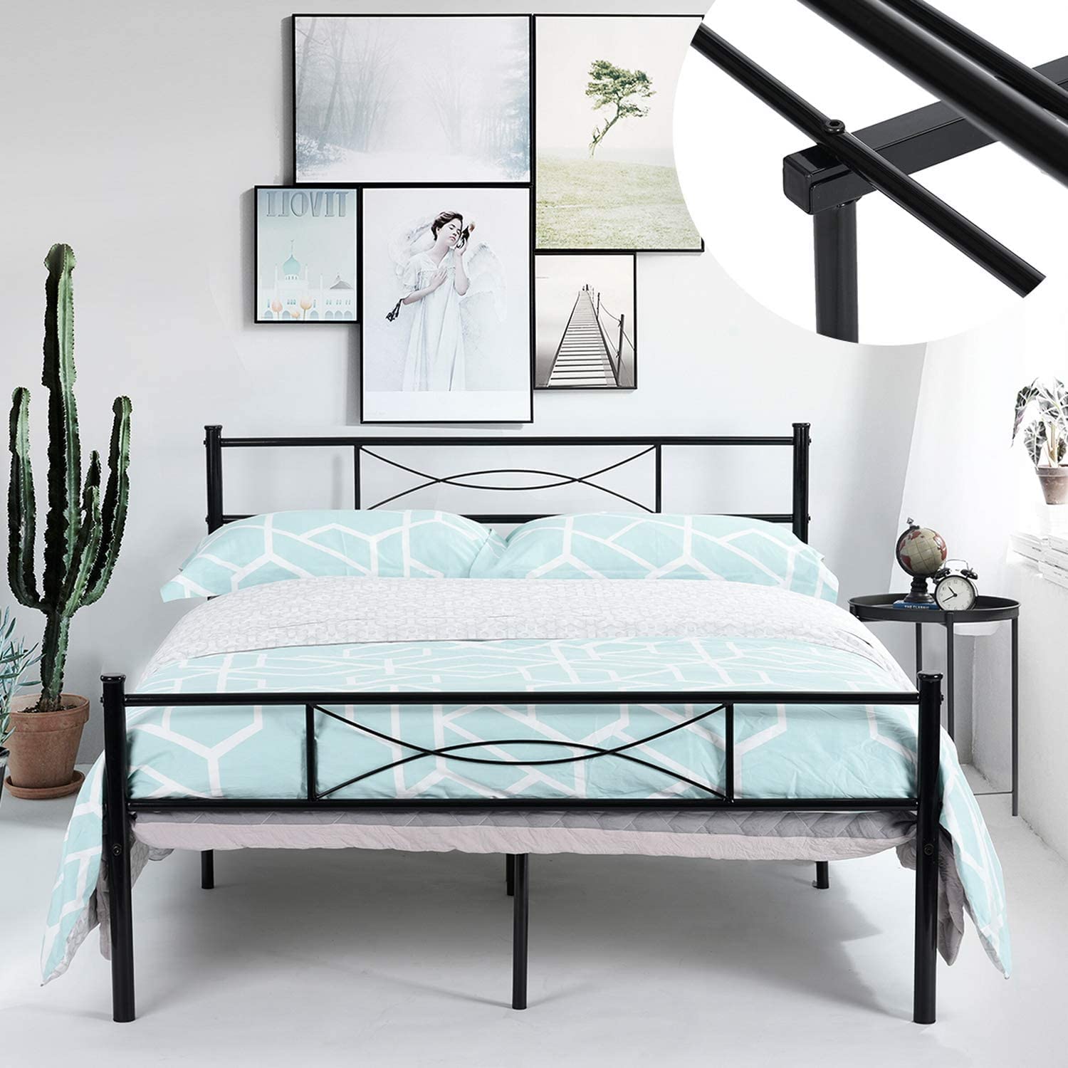 Full Size Metal Bed Frame with Headboard & Footboard - Sturdy Platform Bed for Teenagers & Adults, No Box Spring Needed, Noise-Free Design - Perfect for Bedroom, Guest Room, Dorm & Small Spaces (Black)