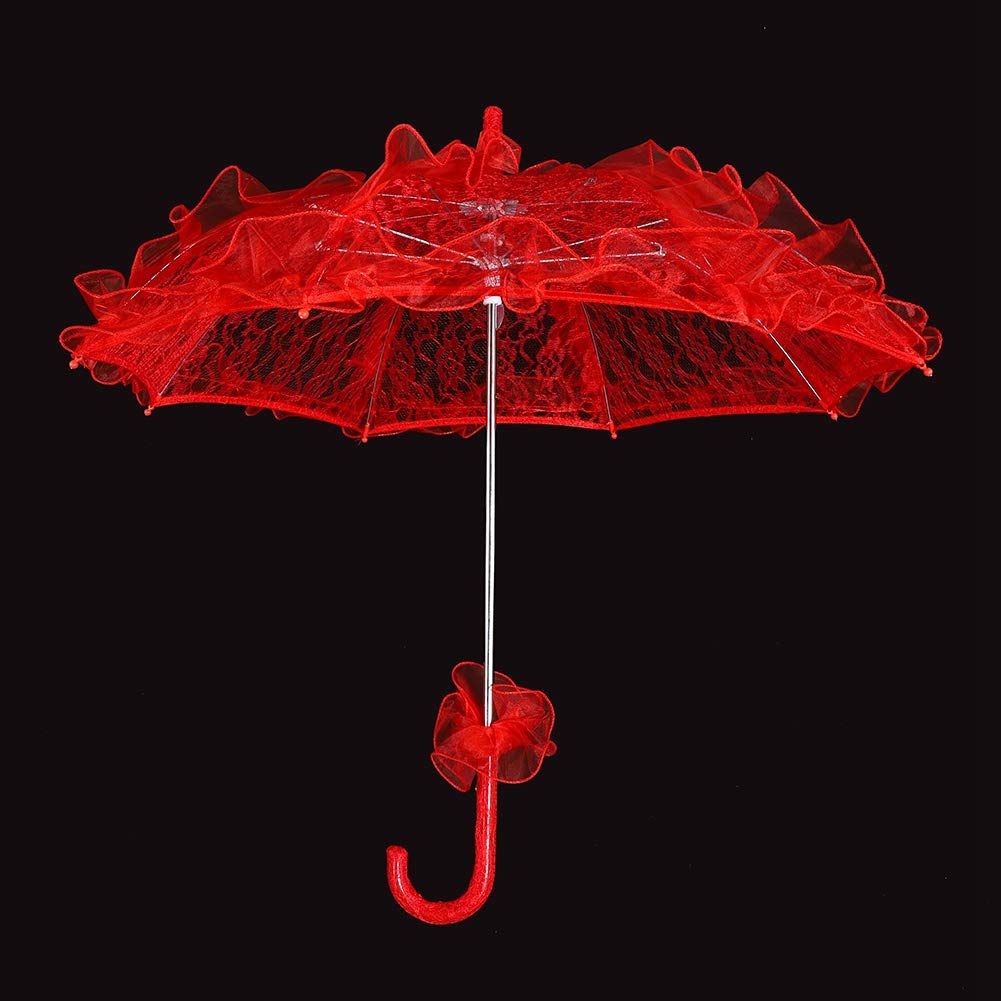 Bridal Lace Cotton Parasol - Wedding Umbrella for Photography & Party Decor (Red)