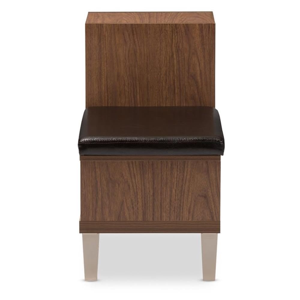 Hawthorne Collections 3-Drawer Shoe Storage Bench - Walnut Wood with Padded Leatherette Seat & 2 Open Shelves | Entryway Organizer for Shoes, Hats & Accessories | Perfect for Bedroom, Closet or Mudroom Storage Solution