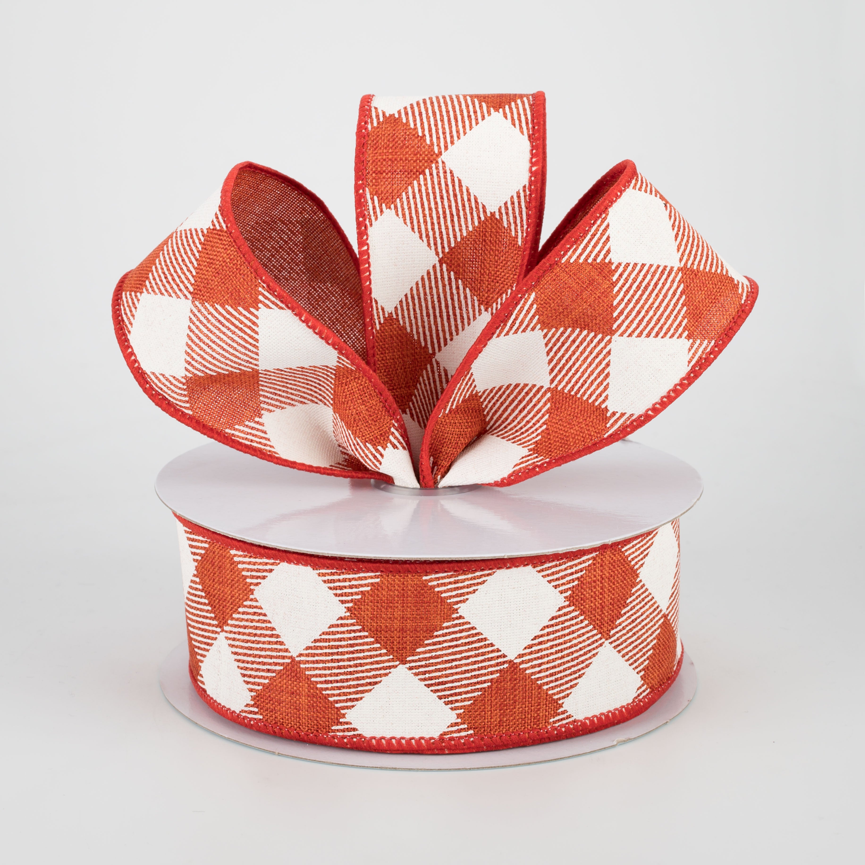 1.5 Inch Diagonal Check Ribbon - Rust & Ivory (10 Yards) for Gift Wrapping, Crafts, and DIY Projects
