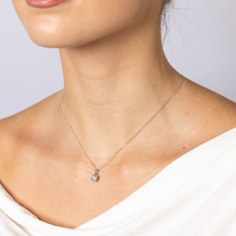 10ct White Gold 0.25 Carat Diamond Solitaire Pendant Necklace with 45cm Chain - Elegant Jewelry Gift for Women, Perfect for Anniversary, Birthday & Special Occasions