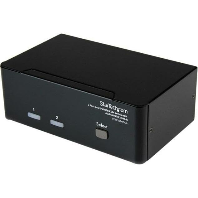 StarTech.com 2-Port DVI KVM Switch with Audio & USB 2.0 Hub | Dual Monitor Support up to 1920x1200 | SV231DD2DUA | Perfect for Home Office & IT Workstations