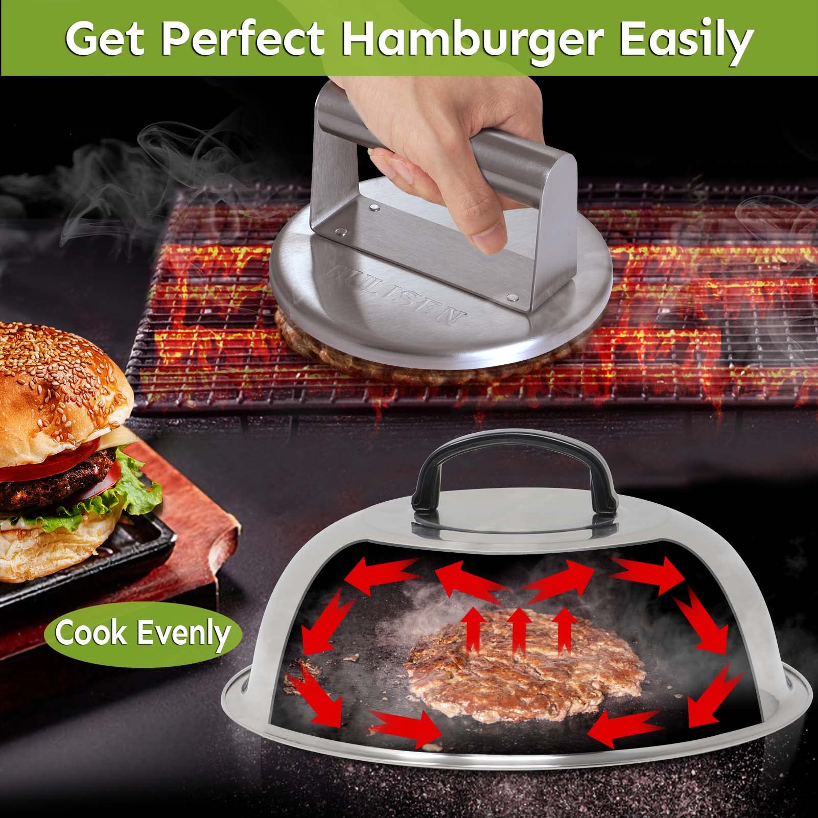 HULISEN Smashed Burger Kit with Press, 12