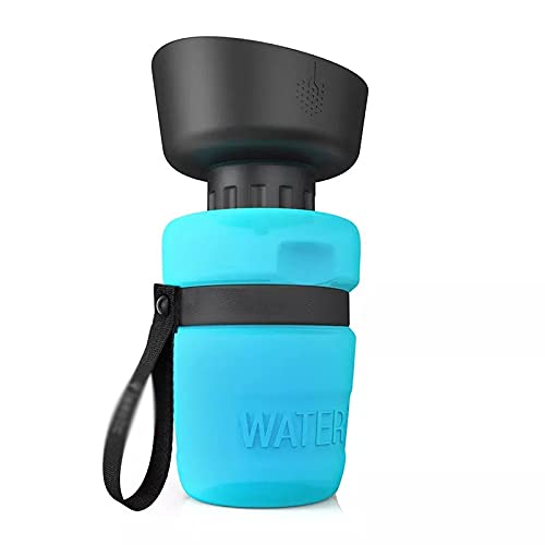 Portable Foldable Dog Water Bottle & Travel Bowl - Leak Proof Pet Feeder for Outdoor Hiking, Camping, Walking - Blue Collapsible Drinking Bowl for Small Medium Large Dogs