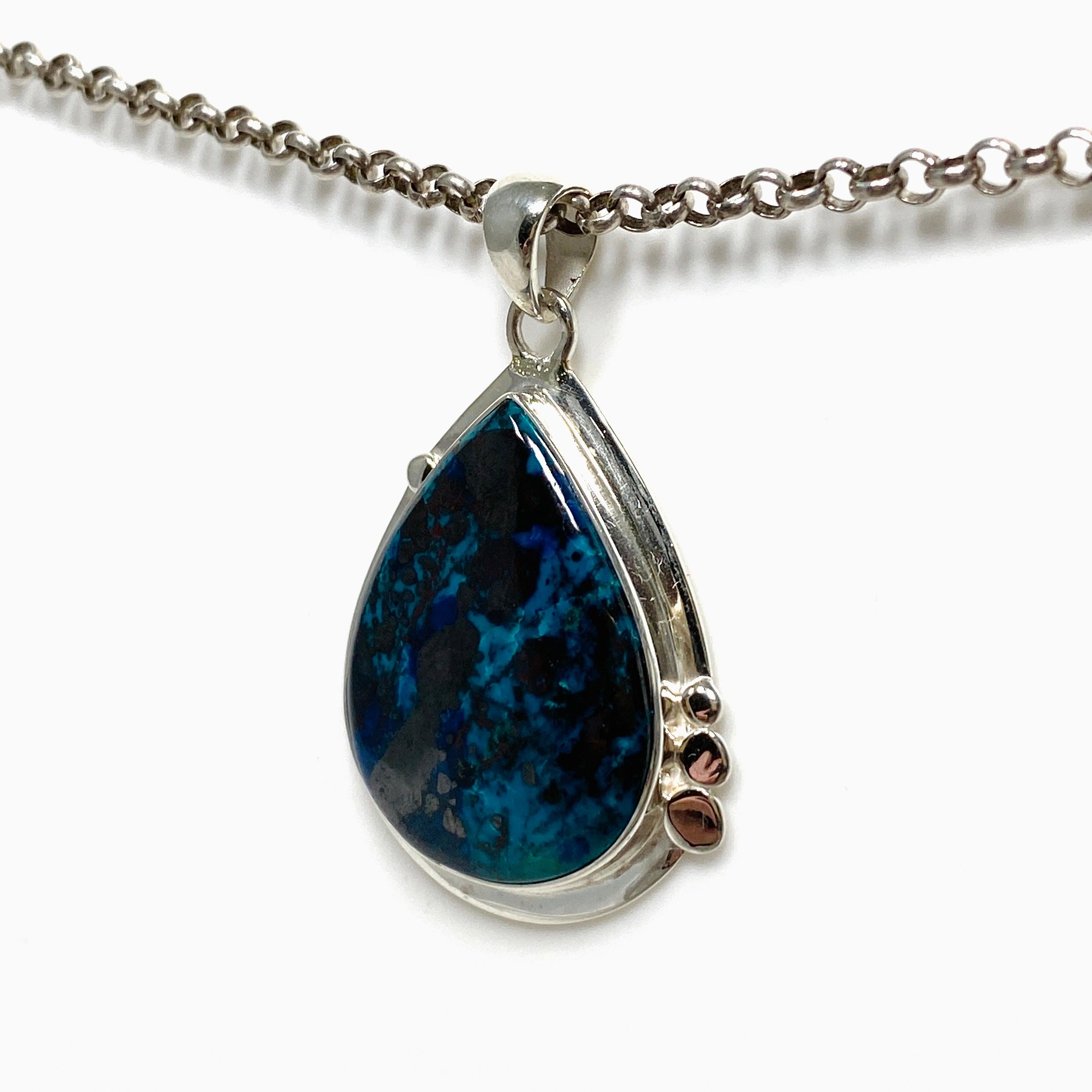 Shattuckite with Cuprite Teardrop Pendant Necklace - Handcrafted Gemstone Jewelry KPGJ4429 | Spiritual Healing, Meditation & Boho Fashion Accessory