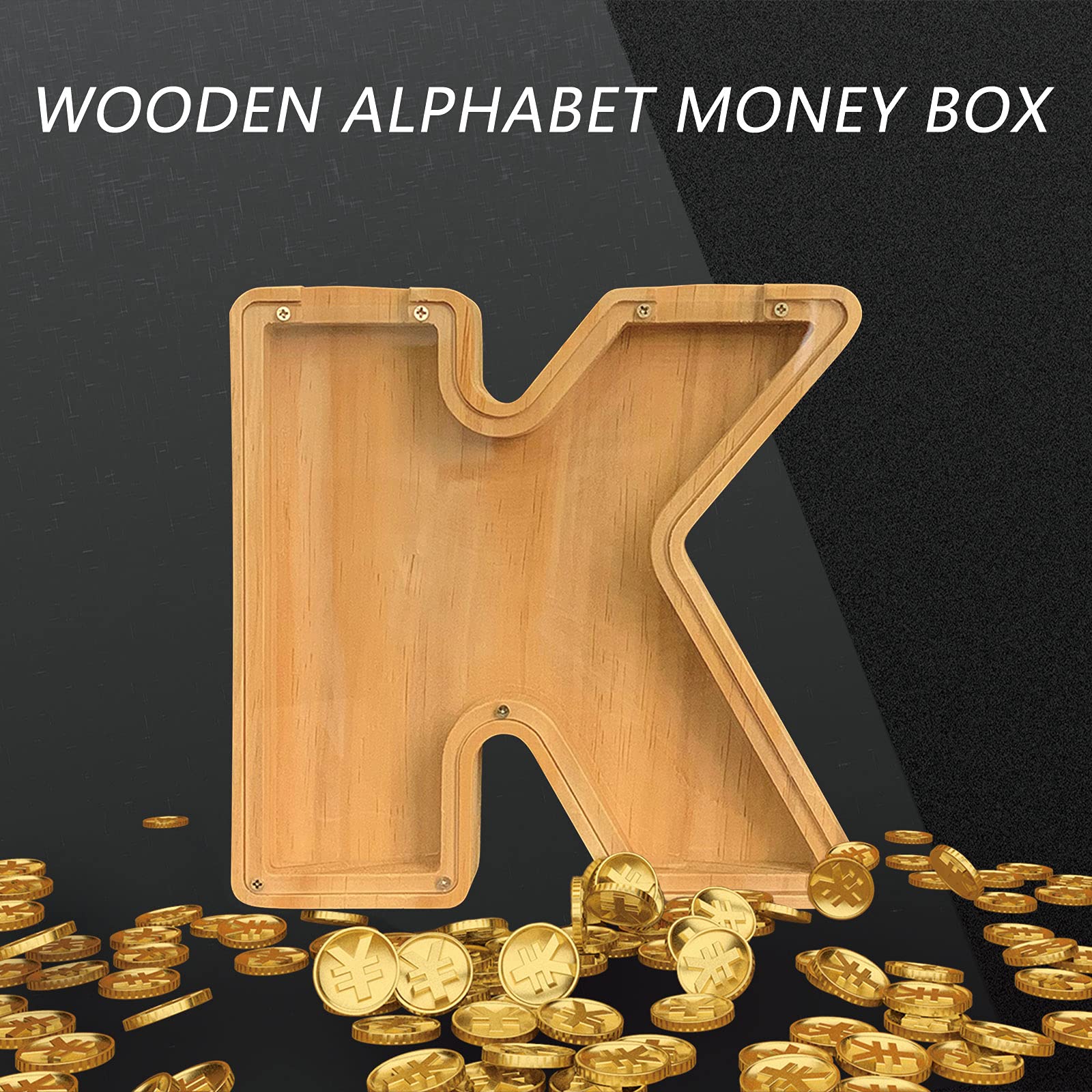 Creative Wooden Coin Bank & Tip Jar - 26 English Alphabet Money Saving Box, Non-Toxic DIY Piggy Bank for Coins | Personalized Gift for Kids, Home Office Savings, Wedding Money Box