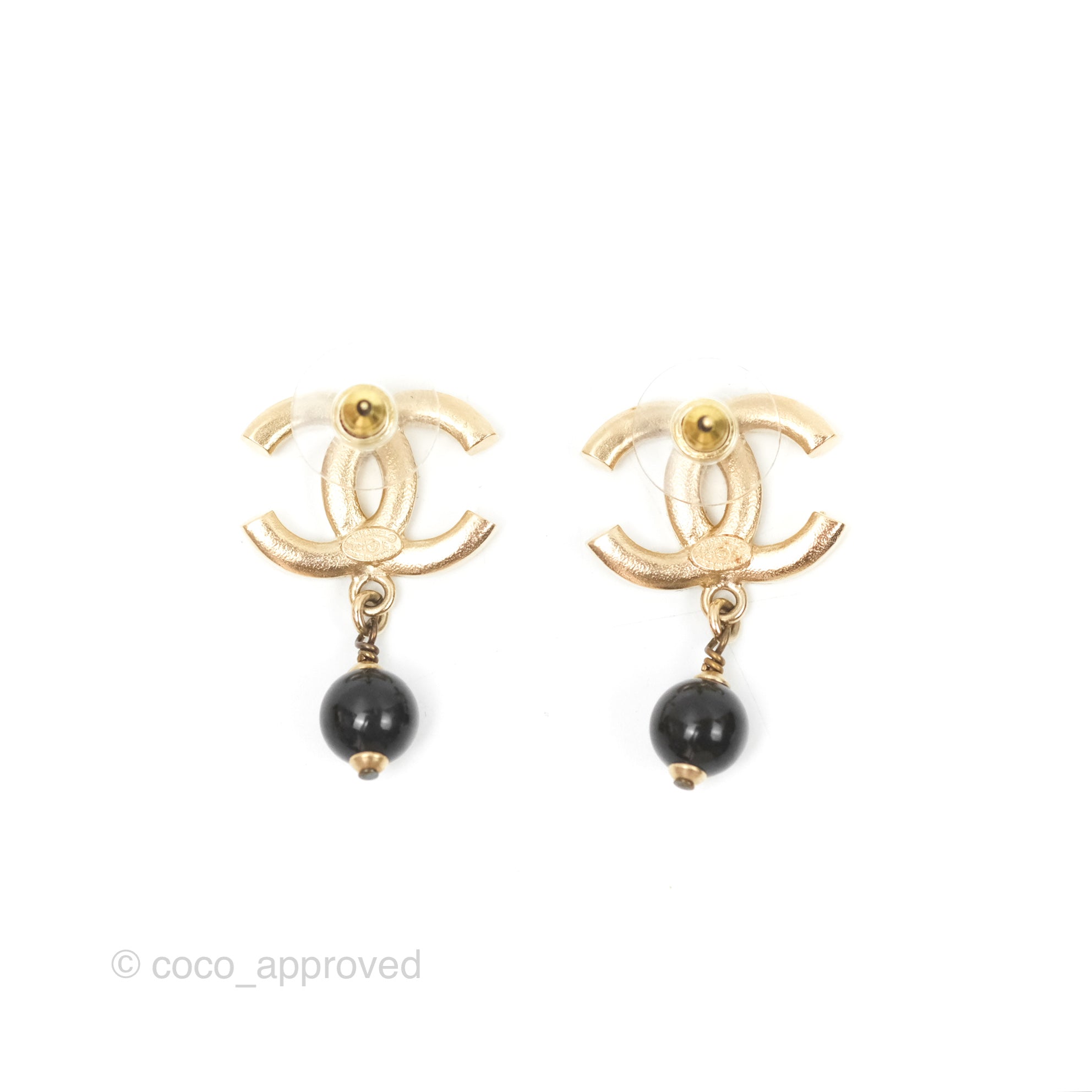 Chanel Champagne Crystal CC Black Bead Drop Earrings Gold Tone 21S - Luxury Fashion Jewelry for Women, Perfect for Parties, Weddings & Special Occasions