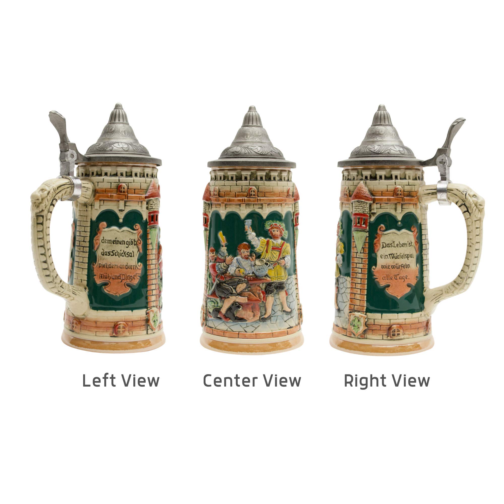 0.6 Liter German Beer Stein with Lid - Oktoberfest Castle Festive Scene Beer Mug for Men & Women - Perfect for Oktoberfest, Parties, Gifts & Home Decor