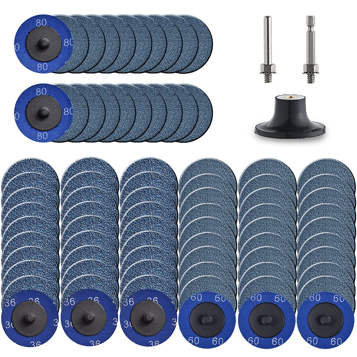 80 Pcs 2 Inch Zirconia Coated Roll Lock Sanding Discs for Die Grinder - 36/60/80 Grit Abrasive Discs with 1/4