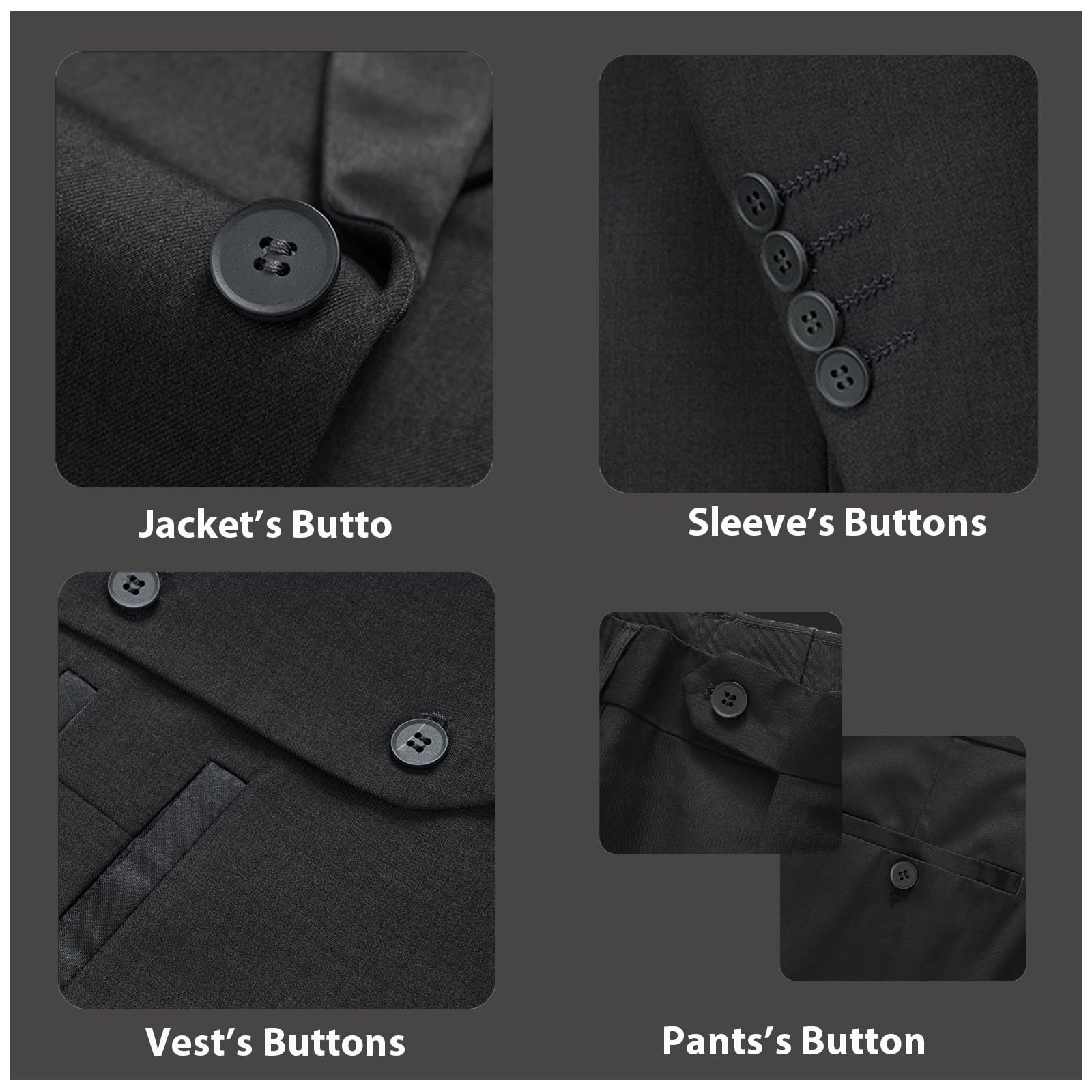 Rogers & Morris Men's 3-Piece Tuxedo Suit - Slim Fit Single Button Peak Lapel Jacket with Vest & Dress Pants - Classic Black Formal Wear for Weddings, Prom & Special Occasions