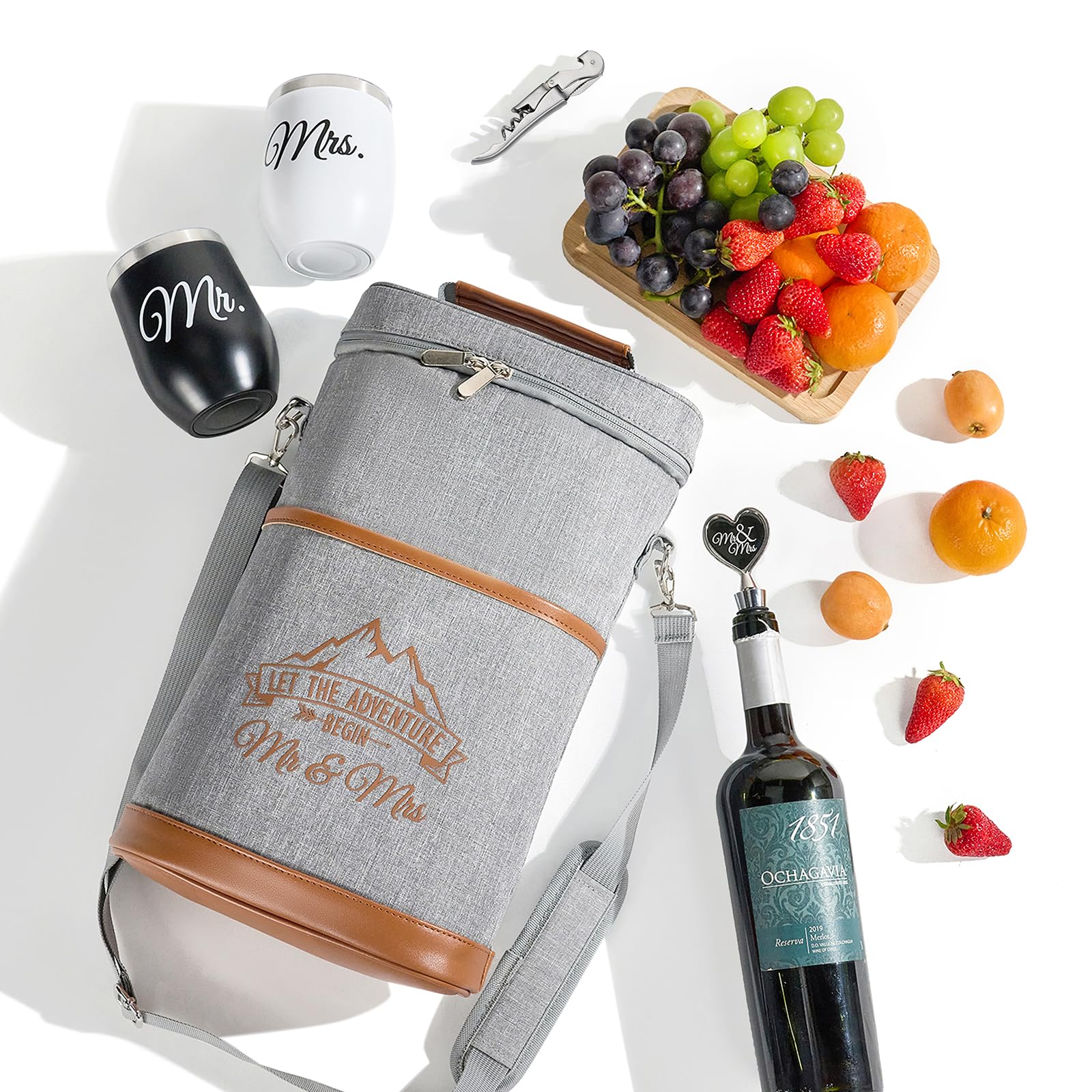 Insulated Wine Cooler Bag with Tumblers - AW BRIDAL Wedding Gift Set for Couples, Bridal Shower, Engagement & Anniversary - Perfect for Picnics, Beach Trips & Outdoor Parties