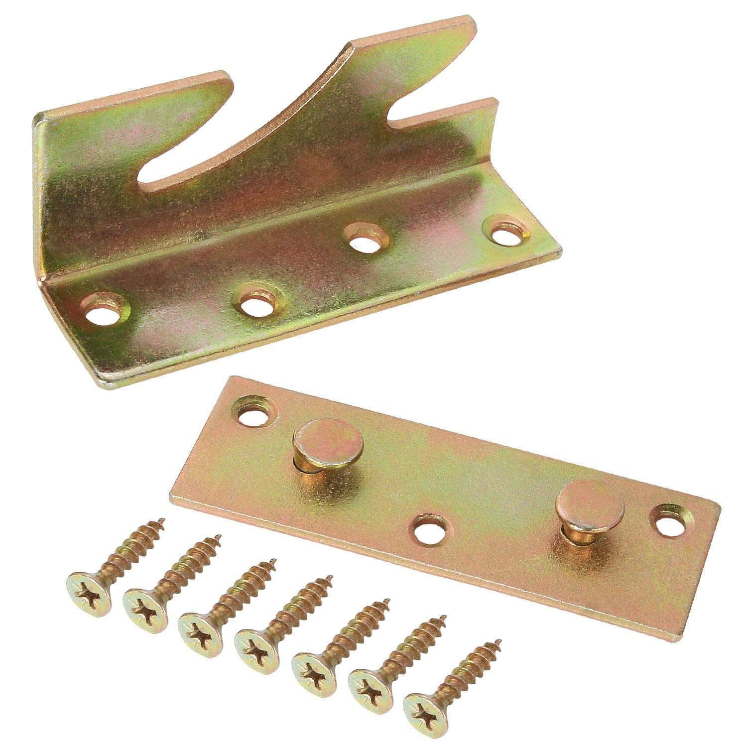 Heavy Duty No-Mortise Bed Rail Brackets Set of 4 - Steel Gold Brackets & Plates with Screws for Wooden Bed Frames, Rails, Headboards & Footboards - Perfect for Bed Frame Assembly, Repair and DIY Furniture Projects