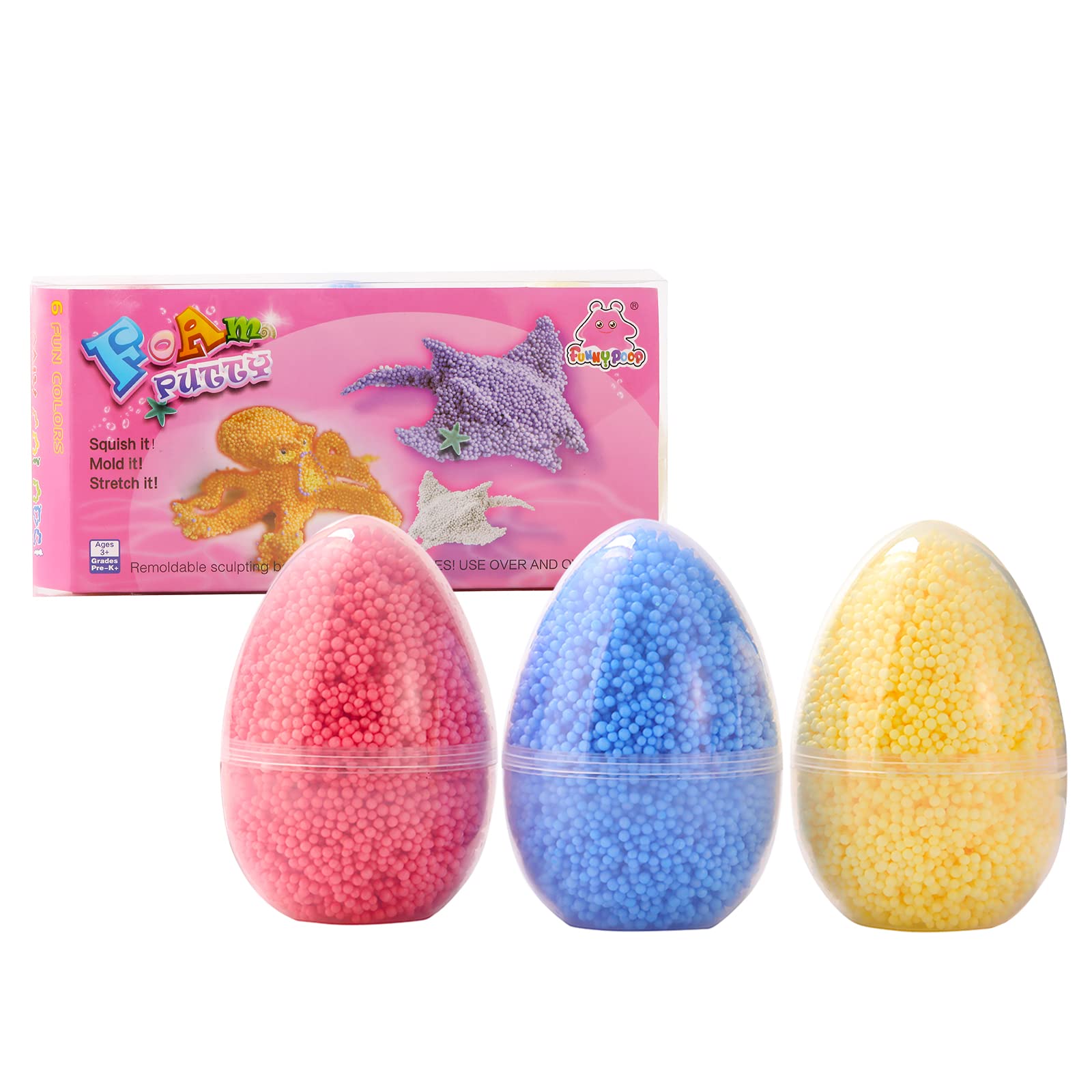 3 Colors Floam Clay Eggs - Foam Modeling Clay Kit with Beads for Kids DIY Art Crafts | Educational Sensory Toys for Boys & Girls | Preschool Kindergarten Creative Play | Perfect for Birthday Gifts & Classroom Activities