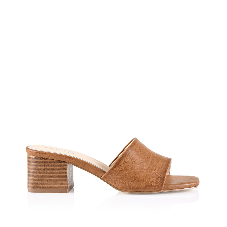 Eleni Women's Comfortable Block Heel Mules - Soft Tan Leather Slip-On Shoes for Casual Wear, Office & Date Night