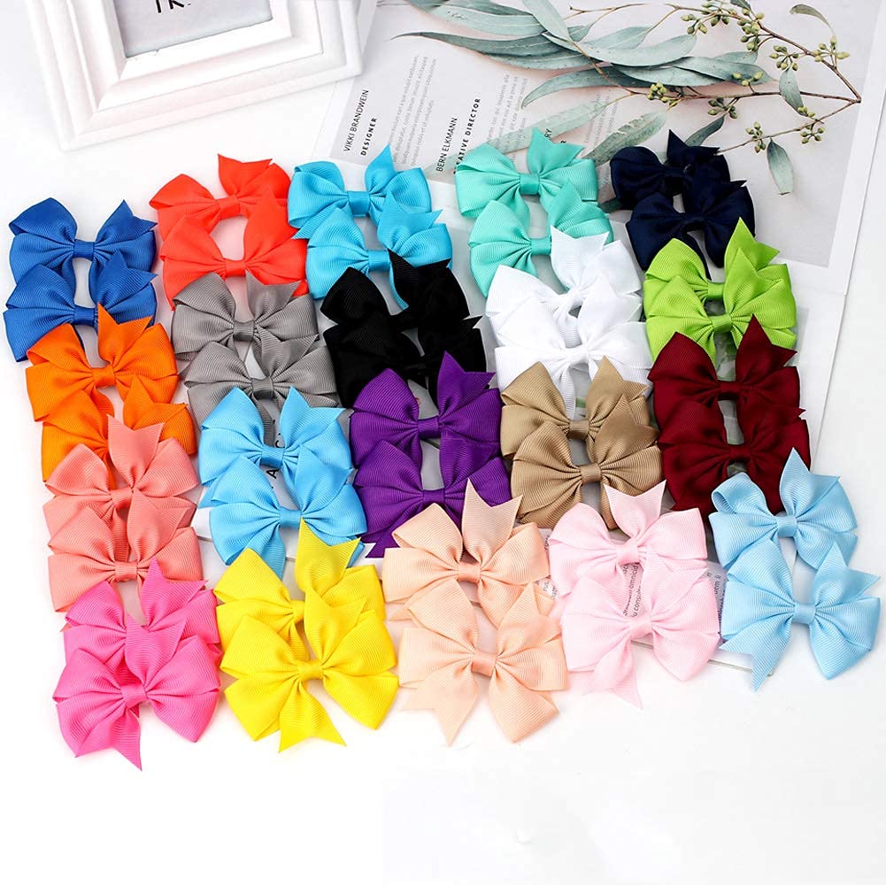 3 Inch Hair Bows for Baby Girls | Oaoleer Pinwheel Bows with Grosgrain Ribbon | Toddler Hair Clips & Barrettes Accessories (40PCS) - Perfect for Back to School, Birthday Parties & Daily Outfits