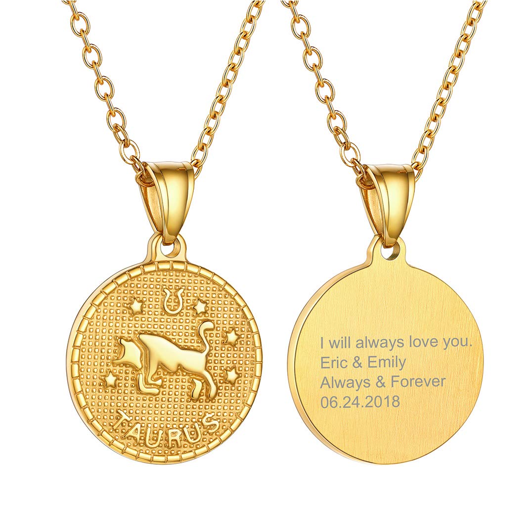 GOLDCHIC Zodiac Necklace for Women & Men - 14K Gold Plated Constellation Coin Pendant, Horoscope Astrology Jewelry Gift | Perfect for Birthday, Anniversary & Daily Wear Lucky Charm
