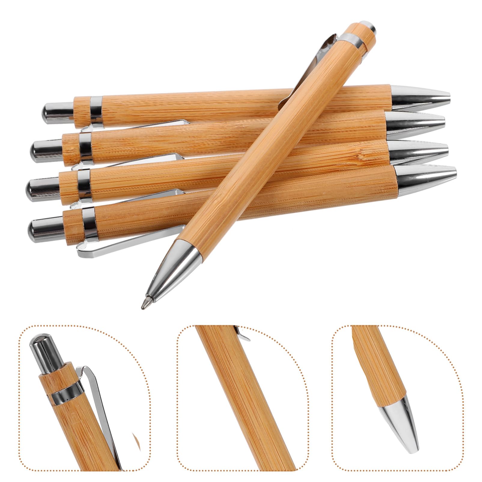 Premium Bamboo Ballpoint Pens - 5 Pack Retractable Smooth Writing Pens for School, Office & Journaling | Eco-Friendly Wooden Pens for Gifts, Note Taking & Everyday Use