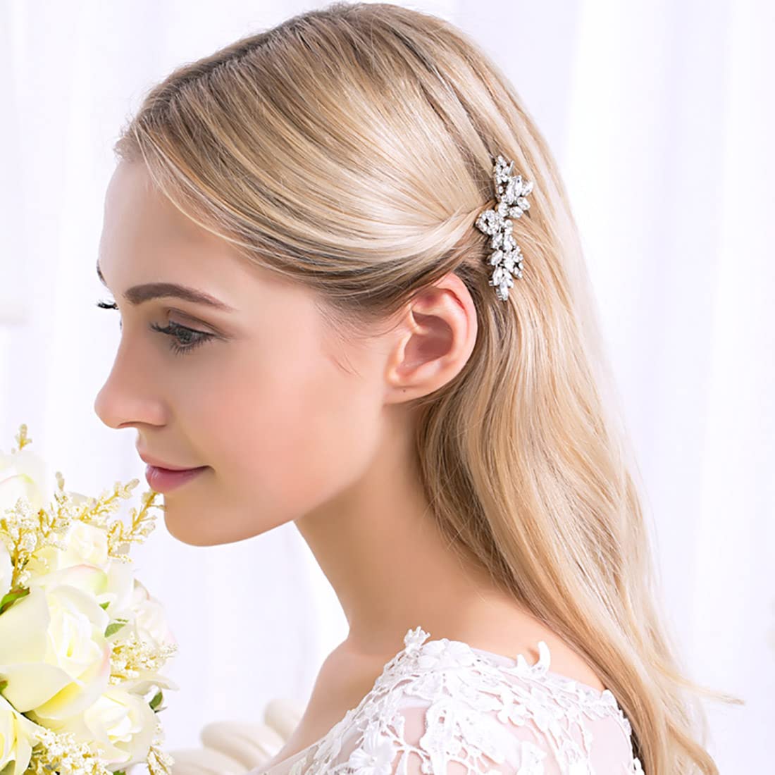 Uongeod Rhinestone Bridal Hair Clips (2PCS) - Gold & Silver Leaf Wedding Hairpins with Pearl & Crystal for Bride - Perfect for Weddings, Prom, Parties & Special Occasions