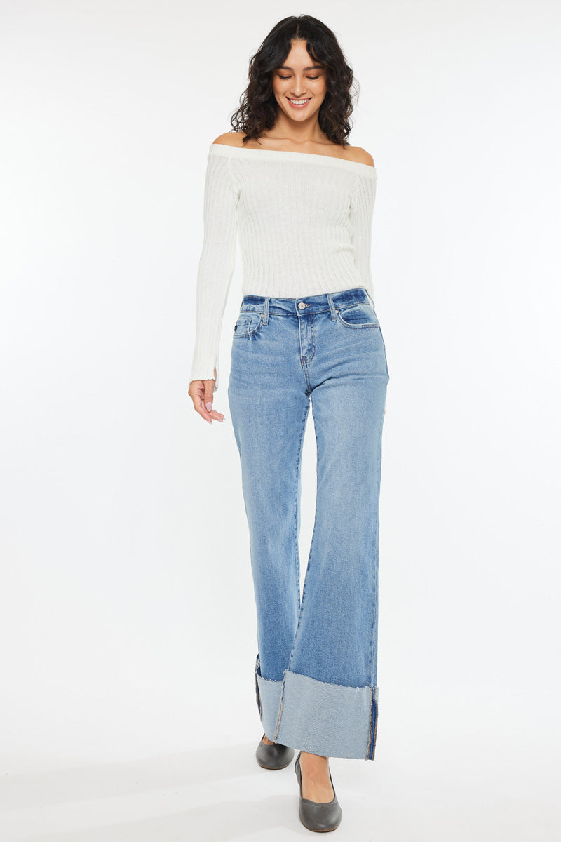Emma Mid Rise Wide Leg Jeans for Women - Comfortable Stretchy Denim Pants with Flattering Fit - Perfect for Casual Wear, Office & Weekend Outings