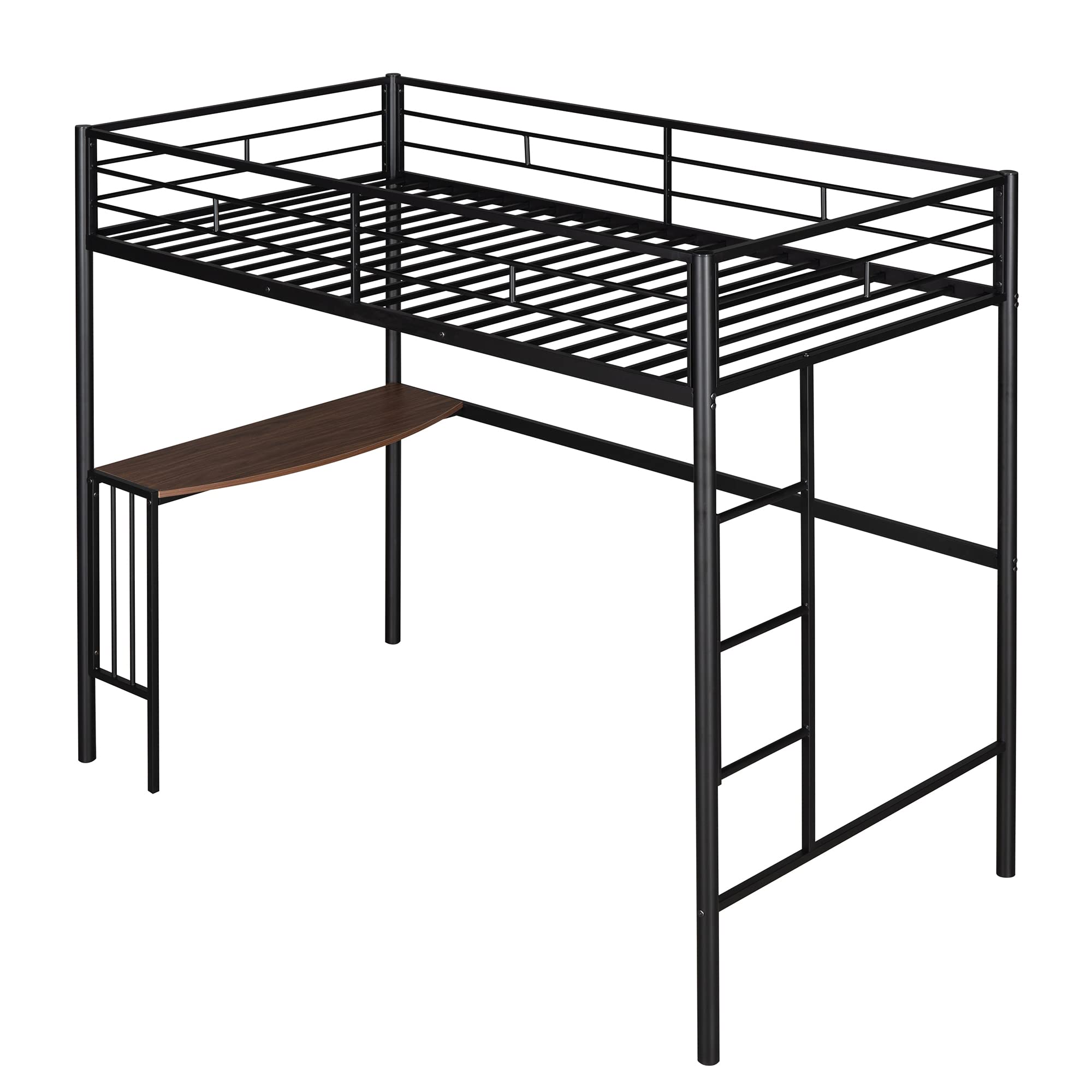Harper & Bright Designs Twin Over Full Metal Bunk Bed with Built-in Desk, Full Length Guardrail & Ladder - Space Saving Loft Bed with Platform - Black - Perfect for Kids Rooms, Guest Rooms & Small Apartments