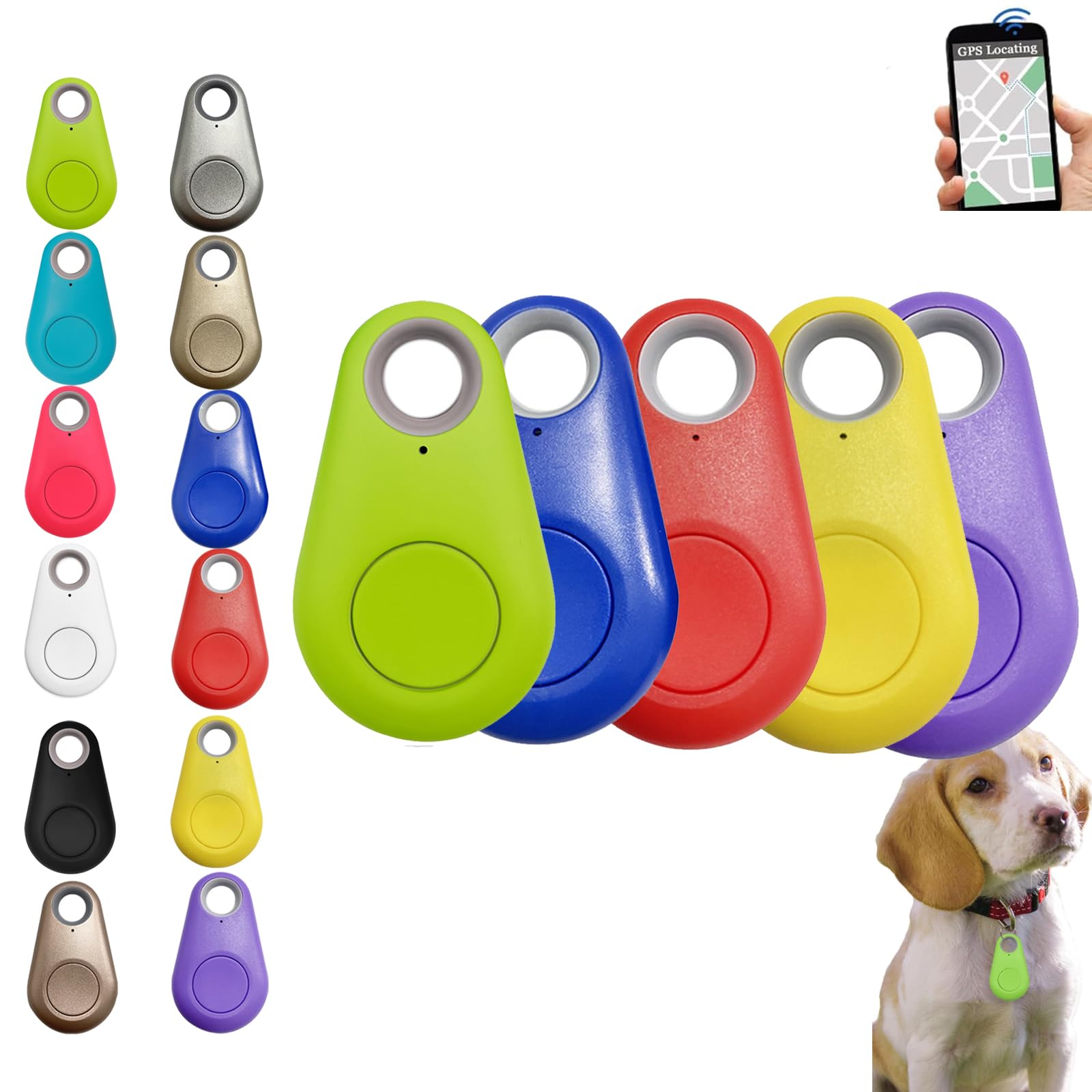 GPS & Bluetooth Pet Tracker for Dogs & Cats - Mini Wireless Locator with High Precision Tracking, 5 Replaceable Batteries - Ideal for Pets, Kids, Phones & Keys (5 Colors) - Perfect for Outdoor Adventures, Travel & Daily Safety