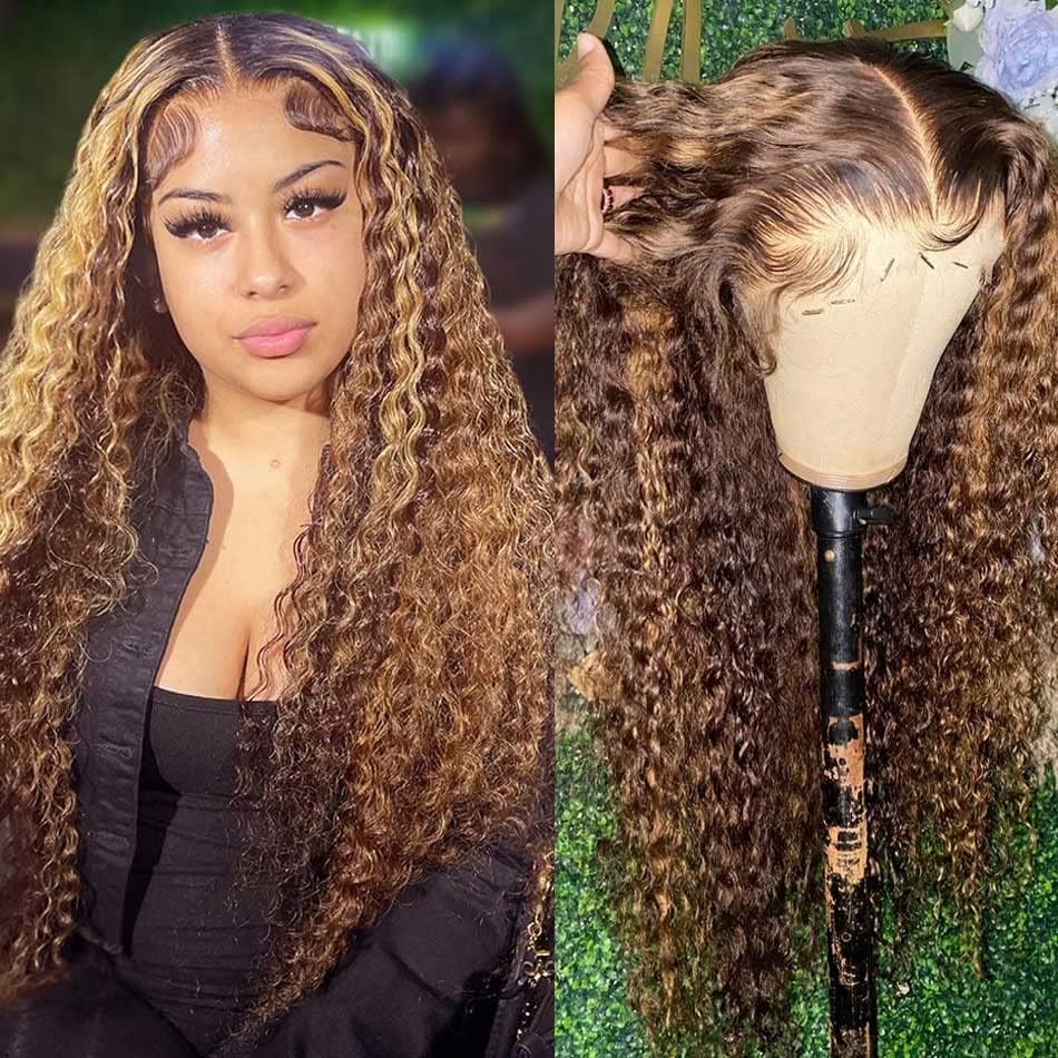 OCTSUN 18 Inch HD Lace Front Wig 13x4 Deep Wave Brazilian Virgin Human Hair - #4/27 Ombre Brown to Honey Blonde - 180% Density Pre Plucked Glueless Wig for Black Women | Perfect for Daily Wear, Parties & Special Occasions
