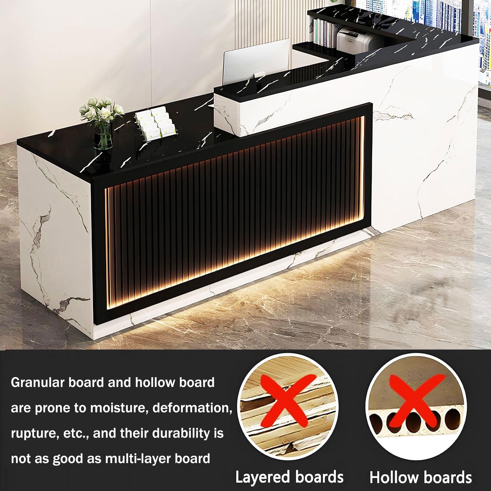 Modern CHARON Reception Desk with Counter - Black Right Side Front Desk for Office, Store, Salon | Durable Retail Counter & Checkout Station for Professional Spaces