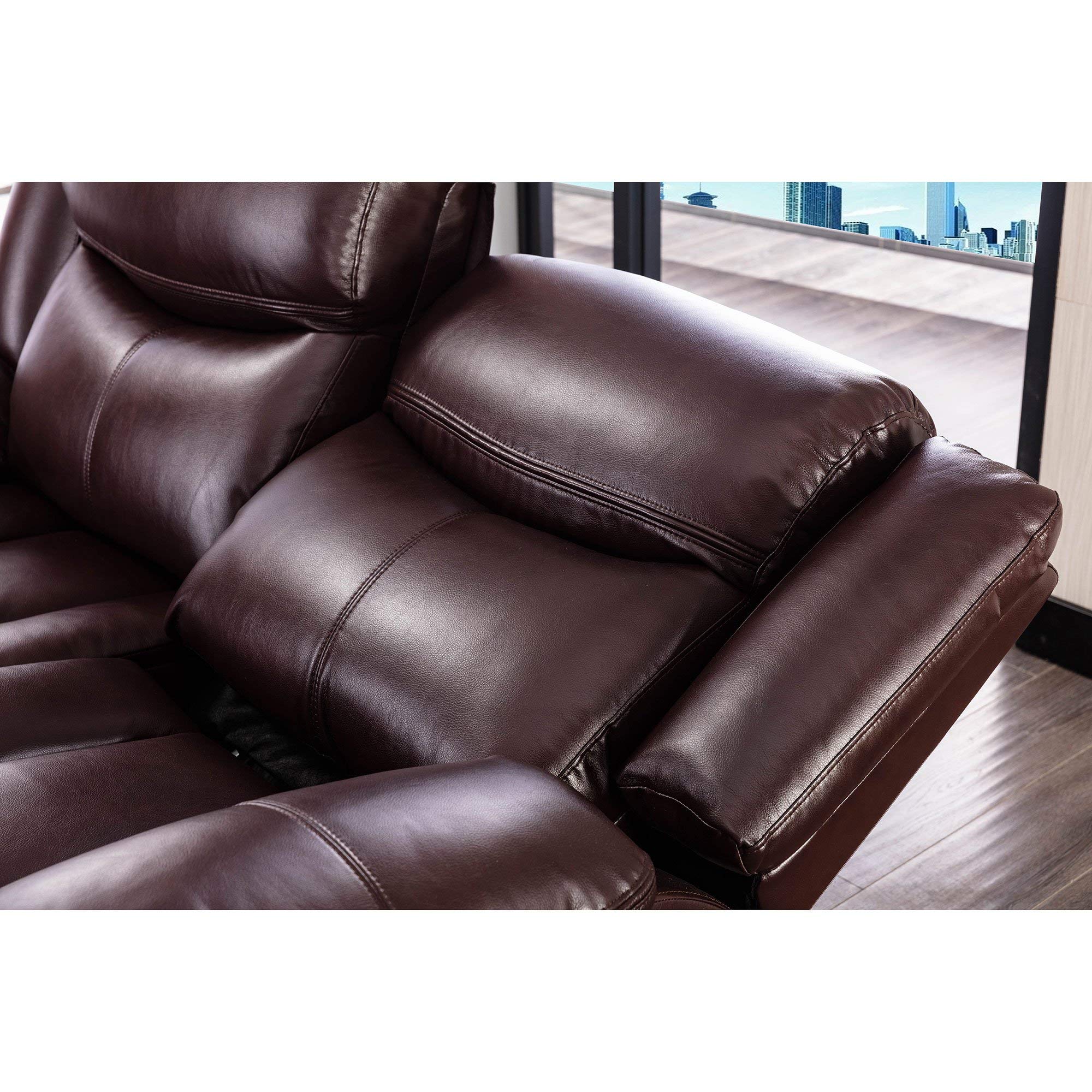 Familymill Breathable Leather Manual Reclining 3-Seat Sofa - Comfortable Living Room Furniture for Home Theater, Family Gatherings & Relaxation