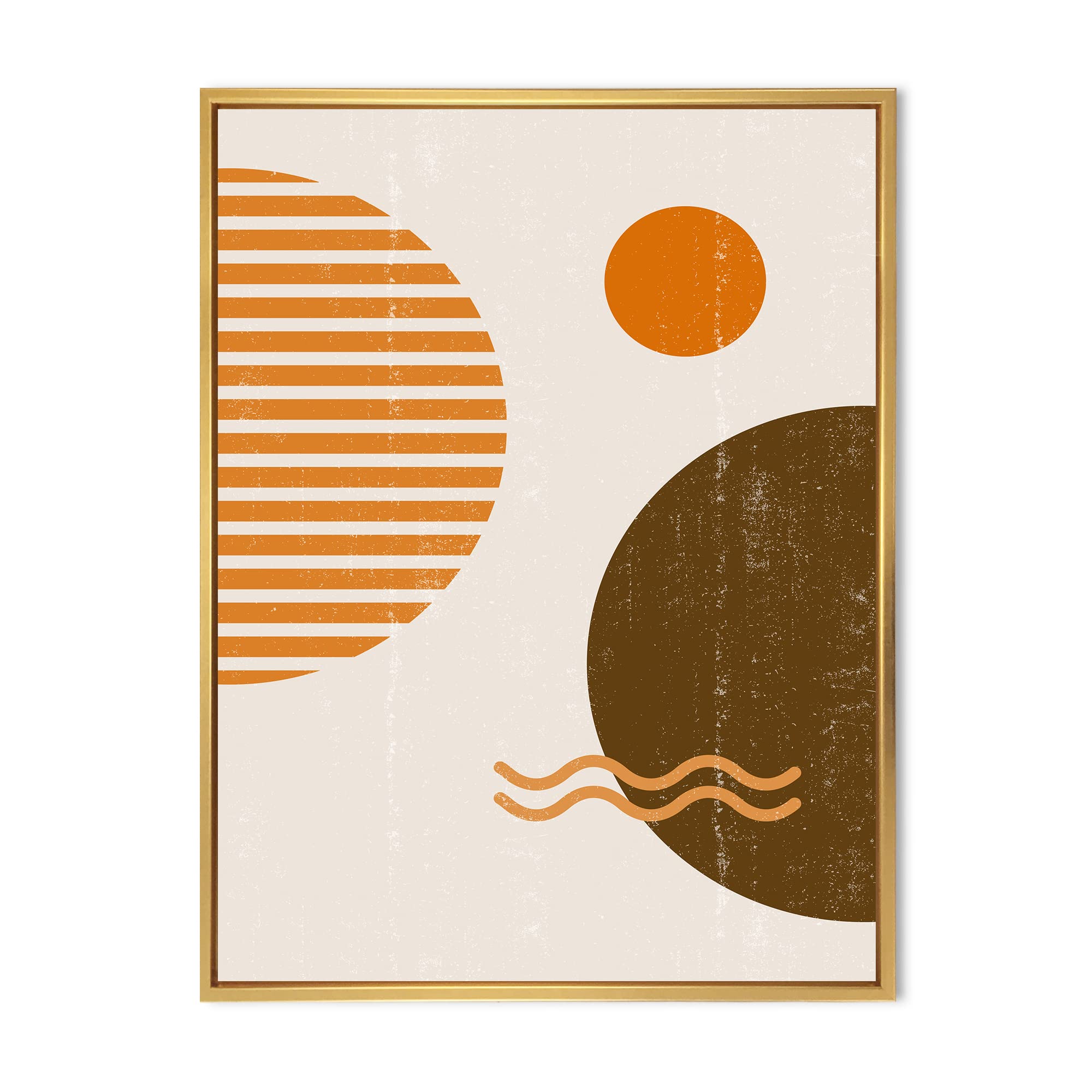 Abstract Minimal Sun and Moon Wall Art - Earth Tone Framed Canvas Print for Living Room & Bedroom Decor | Modern Home & Office Wall Decor