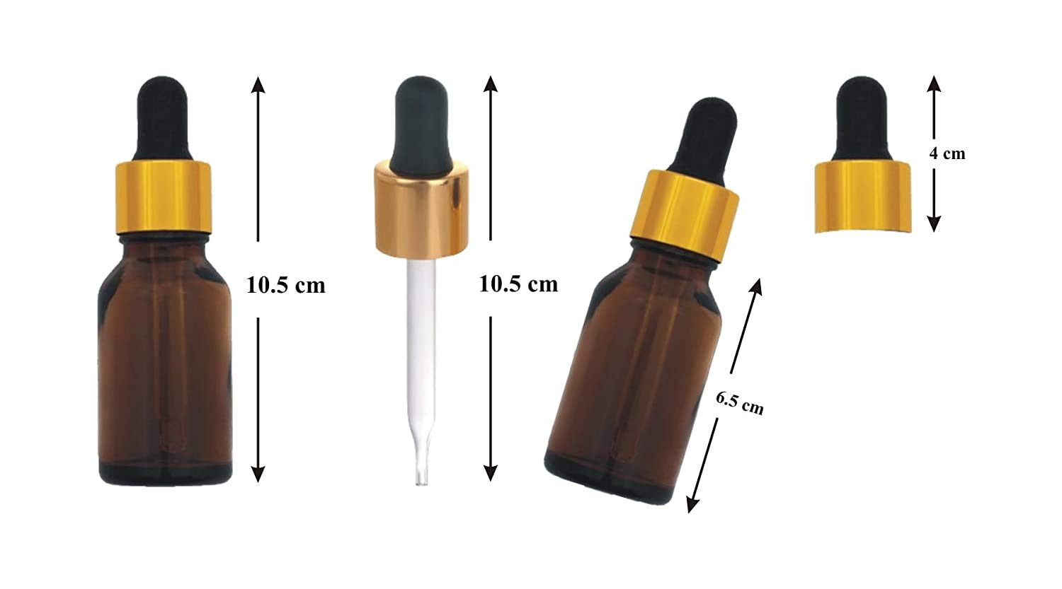 Amber Glass Essential Oil Bottles with Dropper & Metallic Cap - 15ml (Pack of 4) for DIY Perfumes, Face Oils & Blends - Perfect for Aromatherapy, Travel & Gift Giving