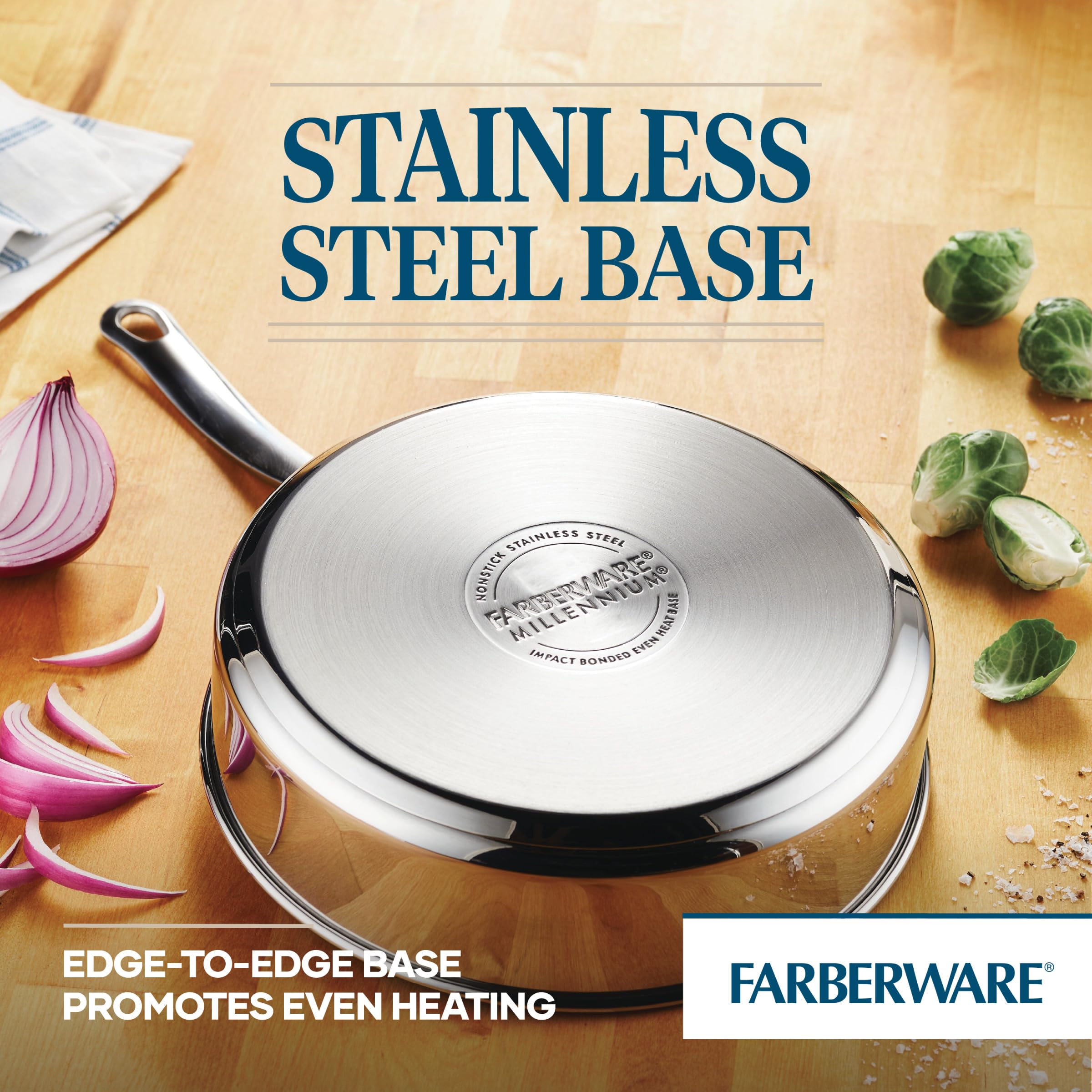 Farberware Millennium 10-Piece Stainless Steel Nonstick Cookware Set - Pots & Pans for Cooking, Frying & Sauteing - Dishwasher Safe Kitchen Essentials for Home Chefs