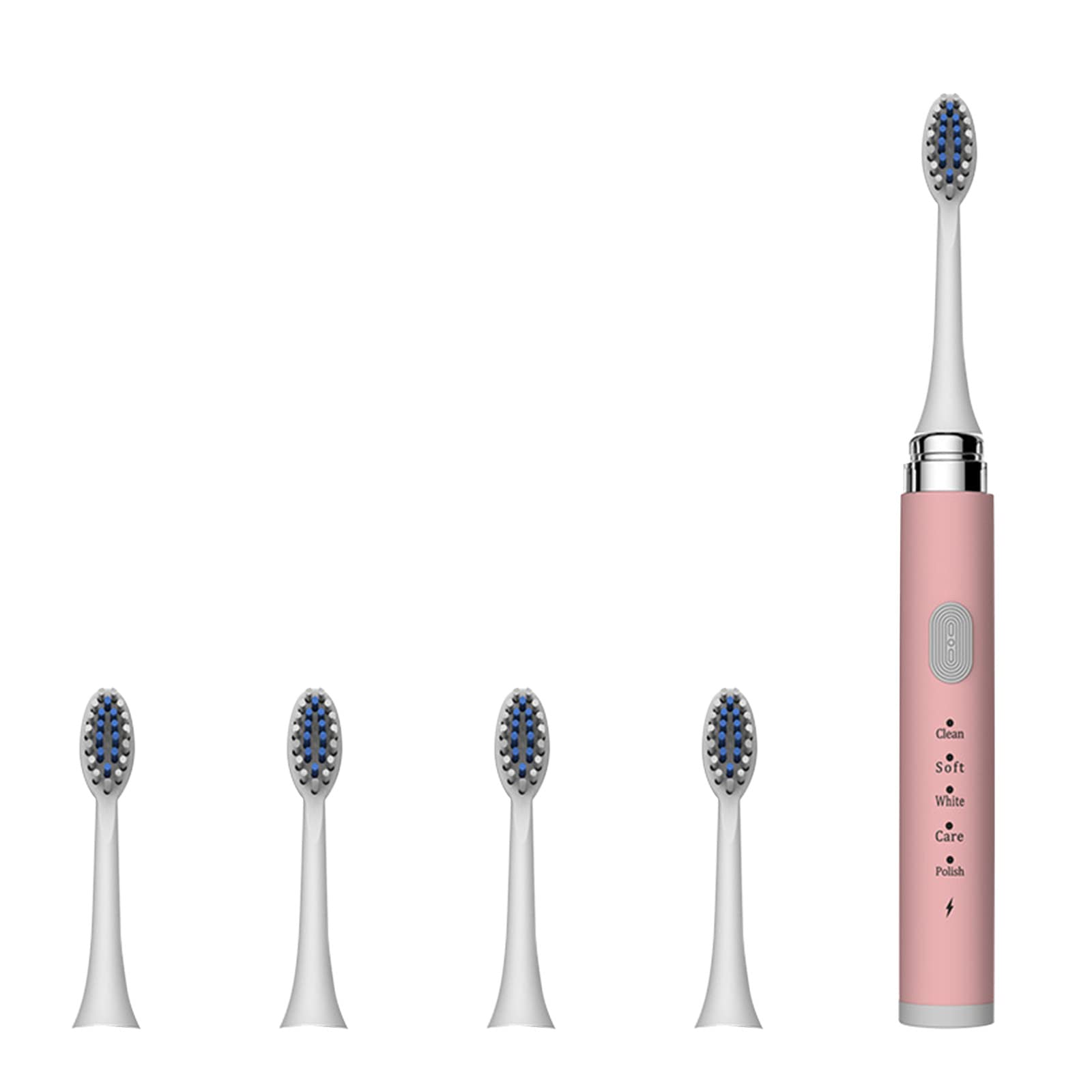 Electric Sonic Toothbrush for Adults - USB Rechargeable with 5 Brush Heads & 5 Modes, IPX7 Waterproof, Smart Timer - Perfect for Travel & Home Oral Care (Pink)