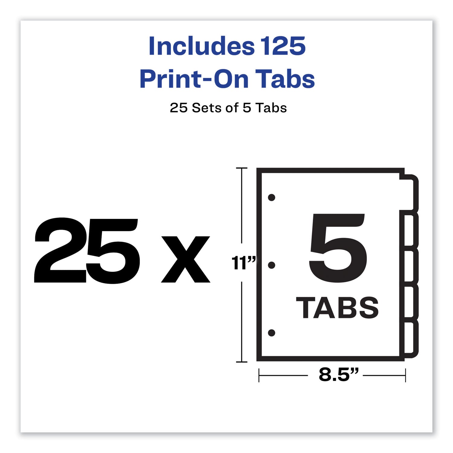 Avery® Customizable Print-On Dividers - 5-Tab Index Tabs, 3-Hole Punched, 11 x 8.5 Inches, White, 25 Sets - Perfect for Office Organization, School Binders & Filing Systems