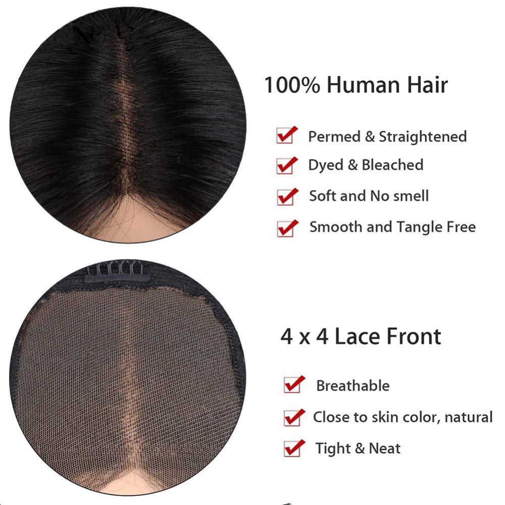 Brazilian Virgin Human Hair Wigs 150% Density - Glueless Lace Front 4x4 Closure Wig for Women - 16 Inch Natural Black Curly Hair - Perfect for Daily Wear, Parties & Special Occasions