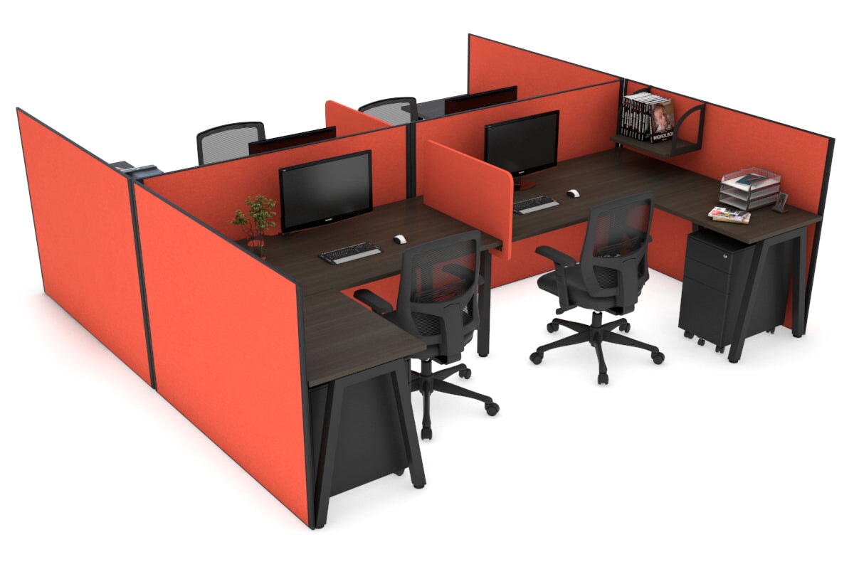 Quadro A Legs 4-Person Corner Workstation - H Configuration Black Frame [1600L x 1800W with Cable Management] | Office & Home Workspace Solution for Team Collaboration