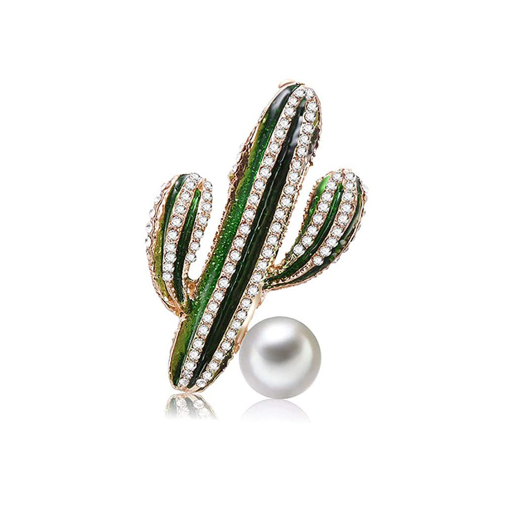 PULABO Elegant Green Cactus Brooch Pin - Vintage Floral Jewelry for Women, Wedding Corsage, Dress Accessory, Scarf Clip, Bag Decor - Perfect for Bridal, Prom & Special Occasions