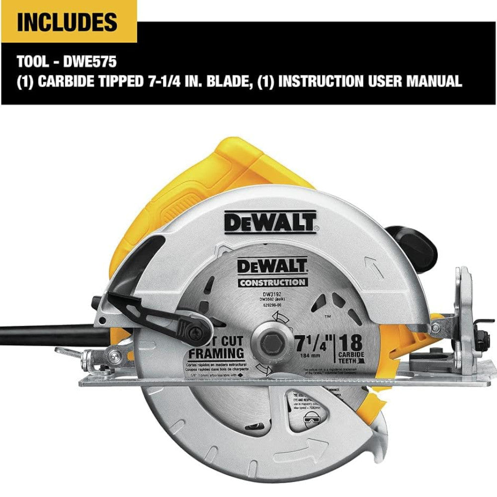 DEWALT DWE575S 7-1/4 Inch Circular Saw - Refurbished with Warranty | Powerful Corded Electric Saw for Wood Cutting, DIY Projects & Construction Work