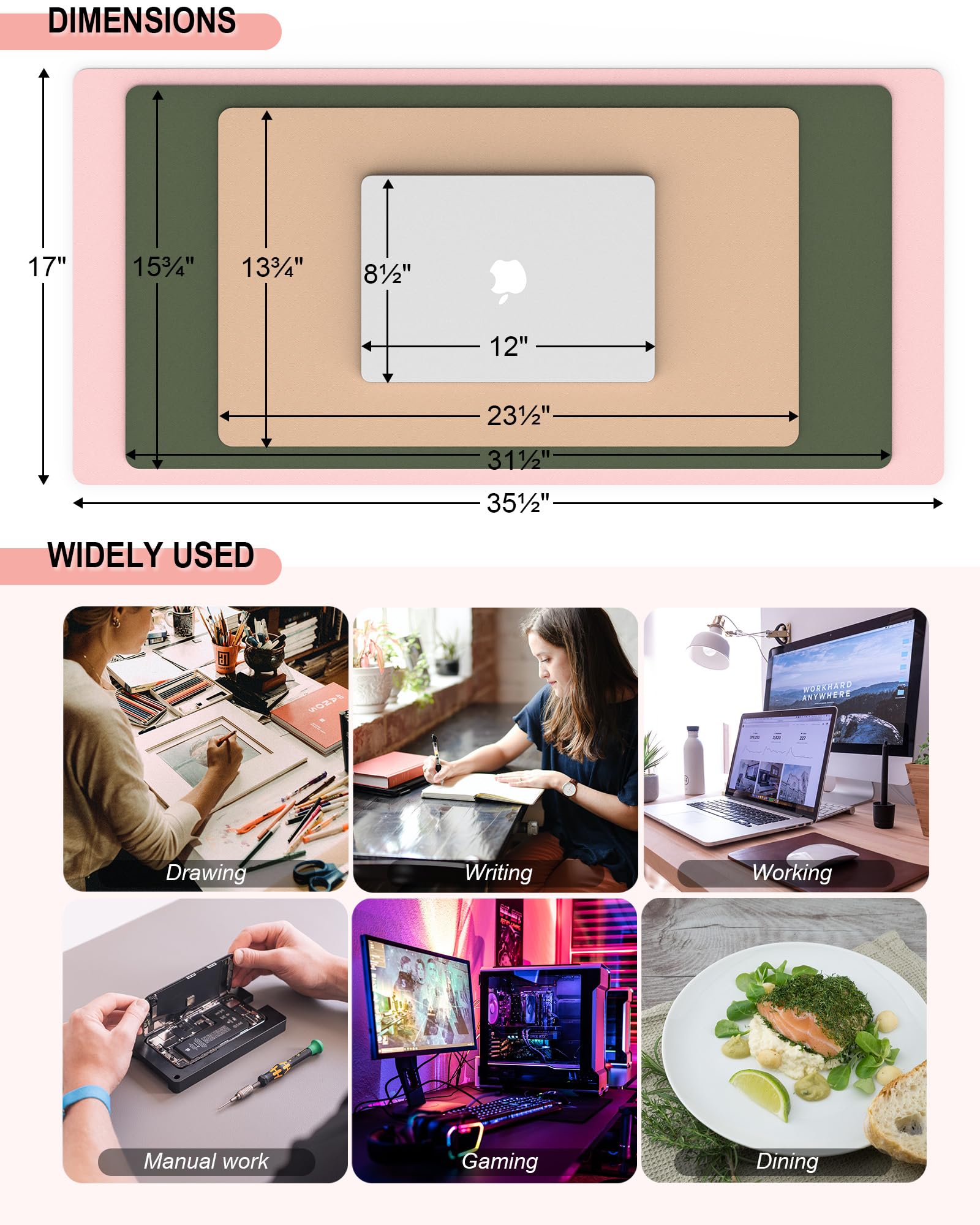 Premium Leather Desk Pad - Non-Slip Waterproof Mouse Pad & Keyboard Protector Mat (23.6